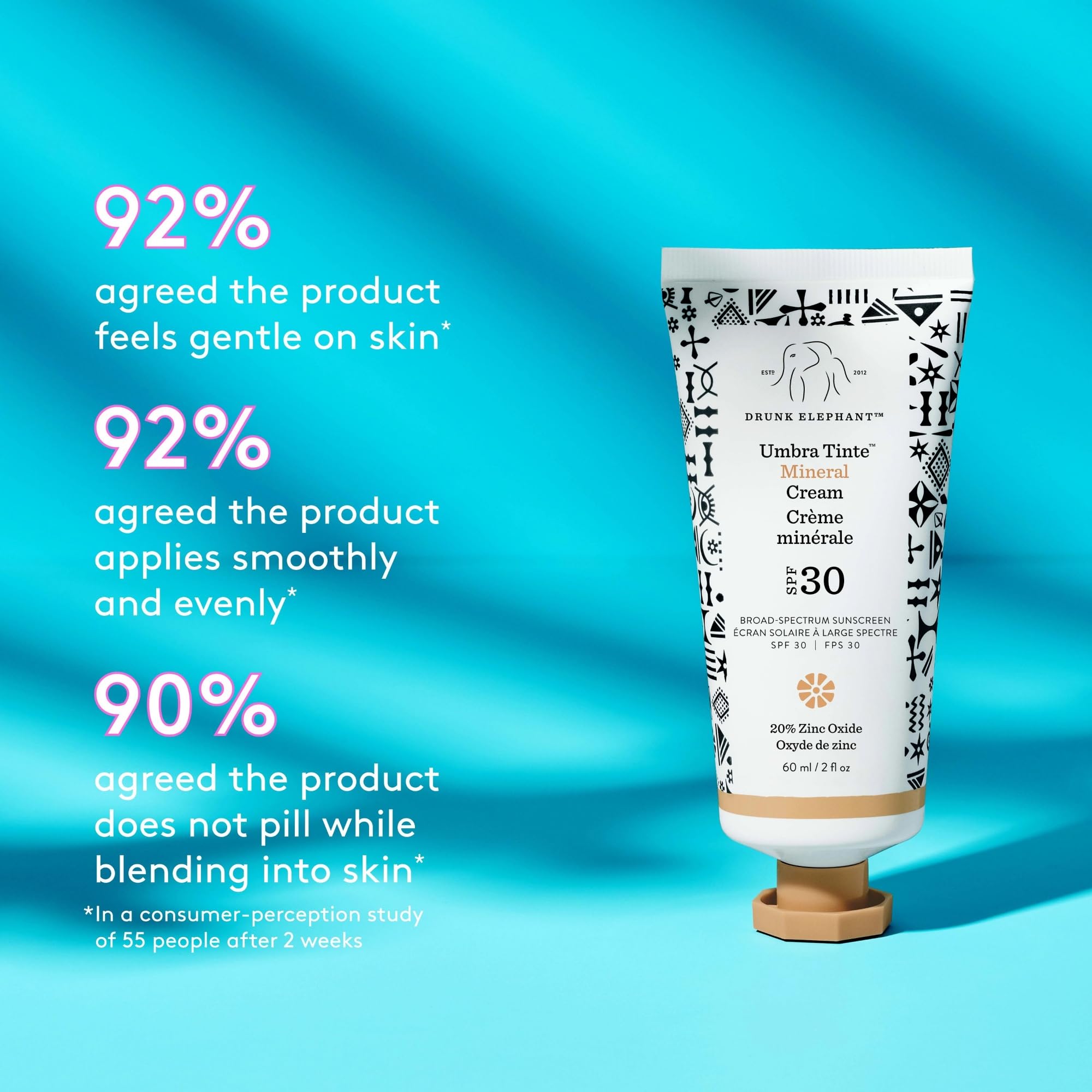 Drunk Elephant Umbra Tinte Mineral Cream (SPF 30) - 60 ml/2 fl oz - Mineral Sunscreen - Clean Clinical Skincare - Cruelty-Free - Dermatologist-Tested - Free of Essential Oils, Silicones, and Fragrance