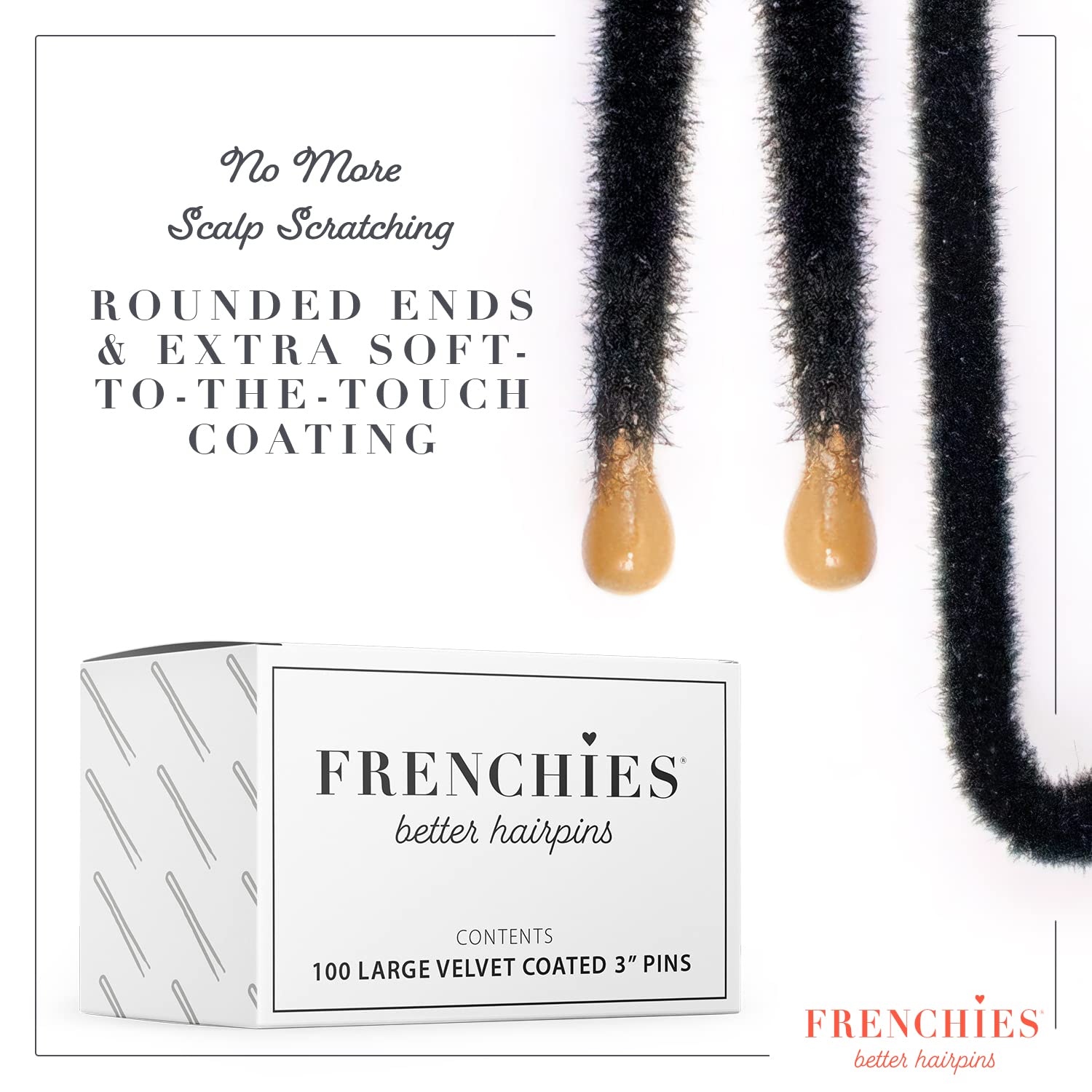 Black 100 count 3 inch: Frenchies Ultra Flocked Extra Soft French Twist Hair Pins: The French Hair Pins for Buns, Updo Hairstyles, Hair Extensions + Wigs - 100 Count Black Large (3 inch)