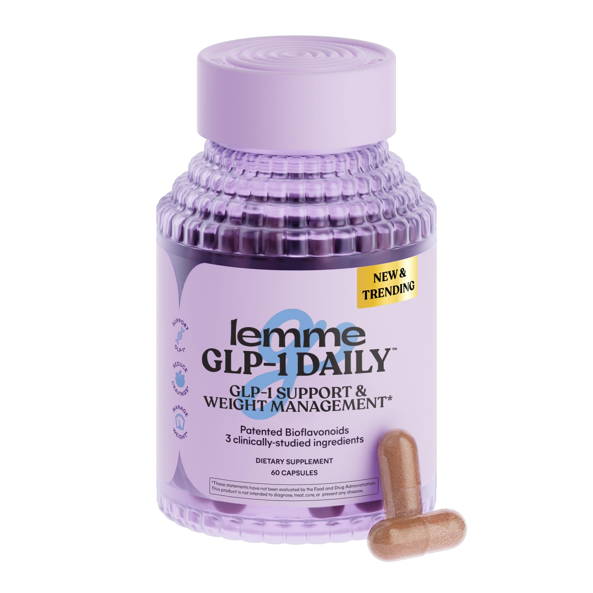 Lemme GLP-1 Daily, Reduce Hunger & Cravings, Boost GLP-1 Production, Support Fat Loss and Weight Management with Clinically Studied Ingredients, 1 Month Supply (60 Capsules)