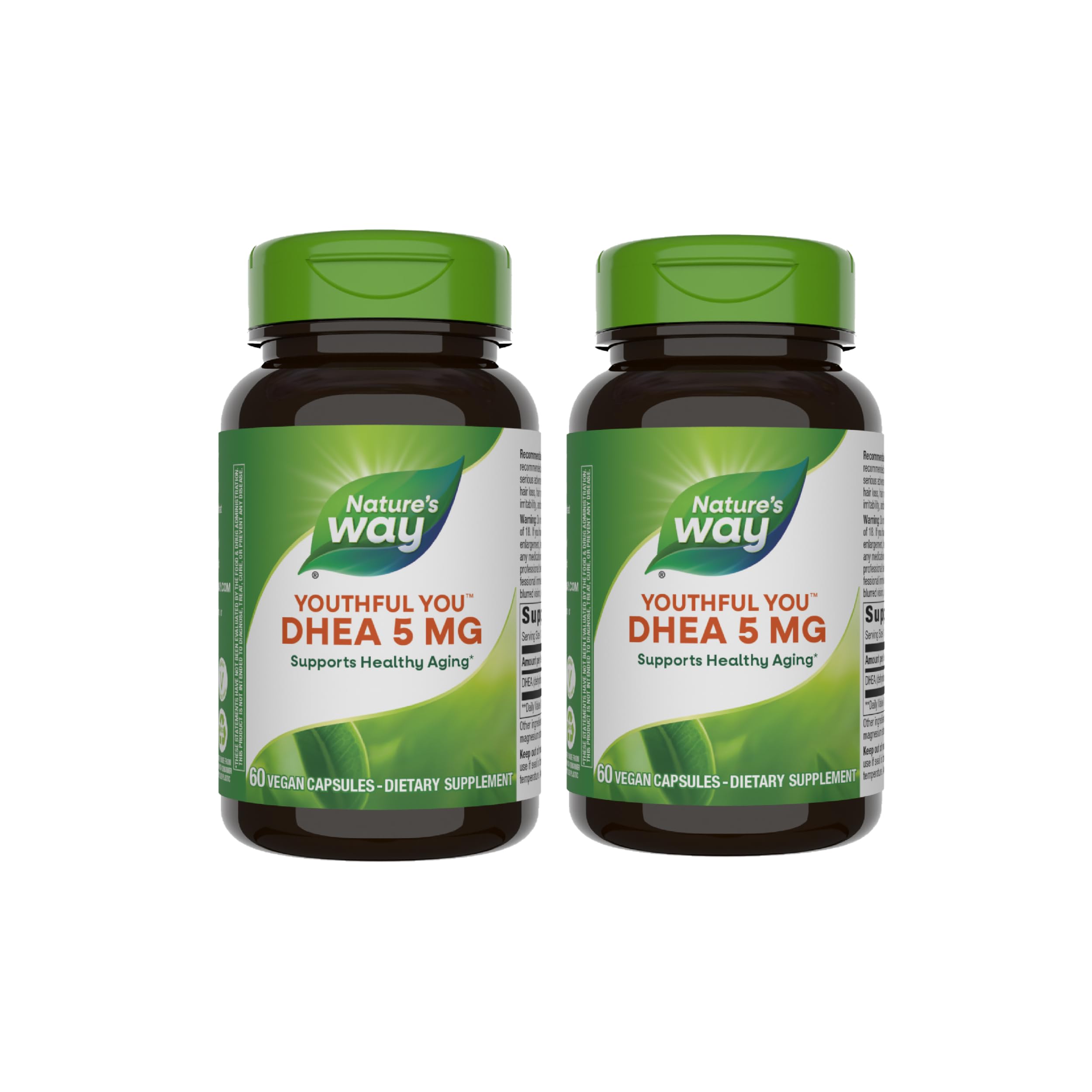 Nature's Way Youthful You DHEA 5 Mg, Supports Healthy Aging & Hormone Production*, No Gluten, 60 Vegan Capsules (Packaging May Vary) - 2 Pack