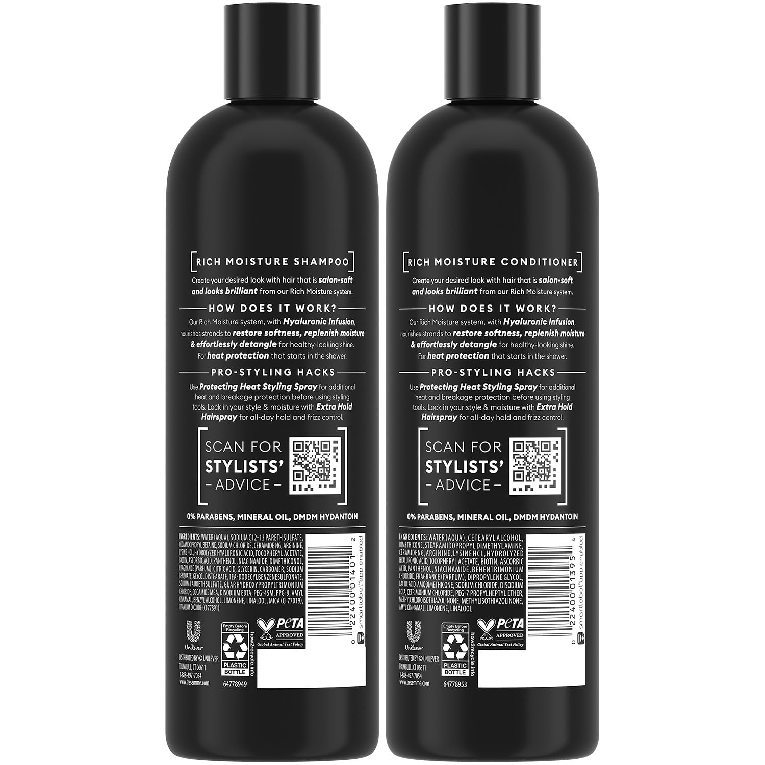 TRESemmé Shampoo and Conditioner Set, Rich Moisture with Hyaluronic Acid – Vitamin-Enriched Hair Products for Dry Hair, Curly, All Hair Types, 16.5 Oz Ea