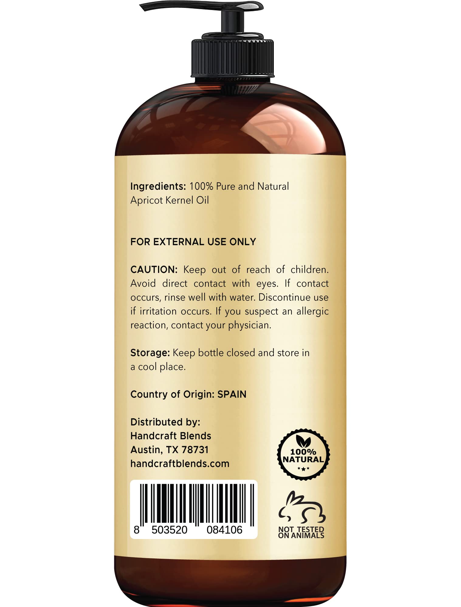 Handcraft Blends Apricot Kernel Oil - Cold-Pressed 16 Fl Oz - 100% Pure and Natural - Premium Grade Carrier for Skin and Hair - Hair and Body - Massage - Hexane-Free