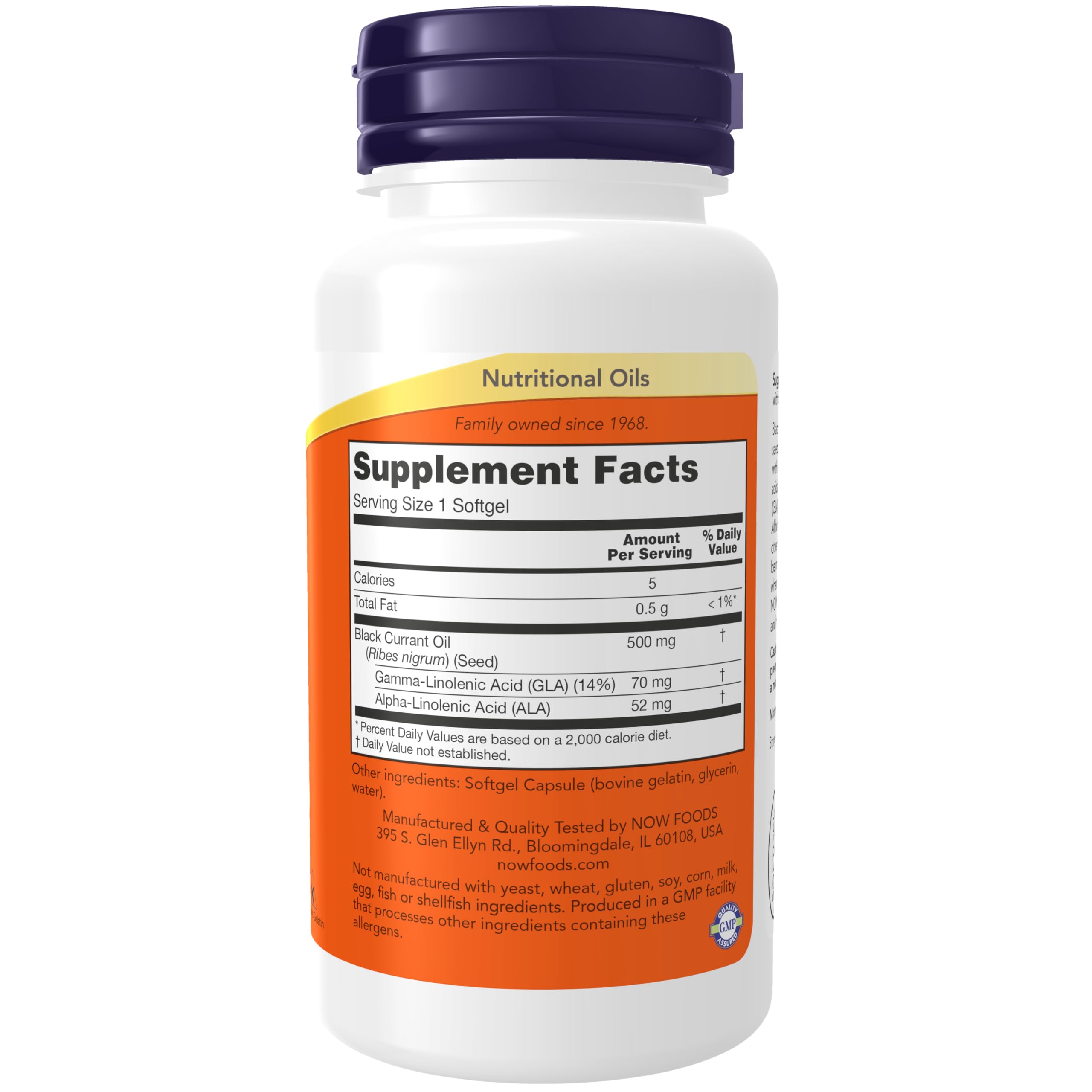 NOW Foods Supplements, Black Currant Oil 500 mg with 70mg of GLA (Gamma-Linolenic Acid), 100 Softgels