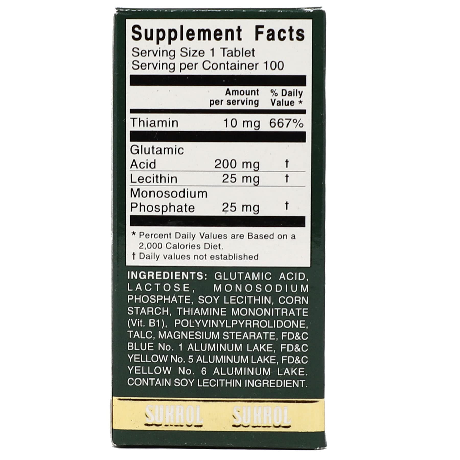 SUKROL, Vitamin, Improve Healthy Brain Function, 100 Tablets, Bottle