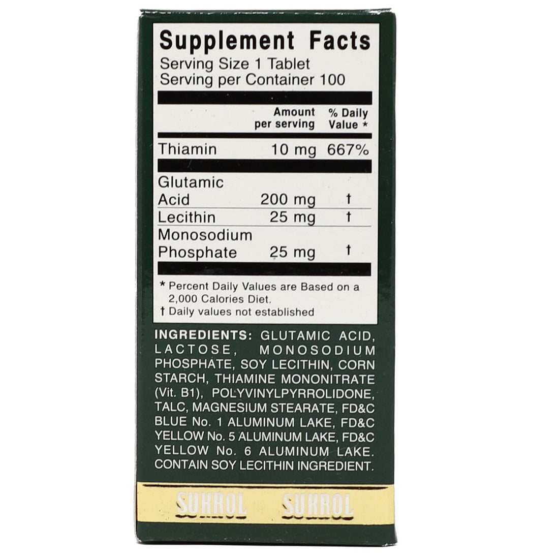 SUKROL, Vitamin, Improve Healthy Brain Function, 100 Tablets, Bottle