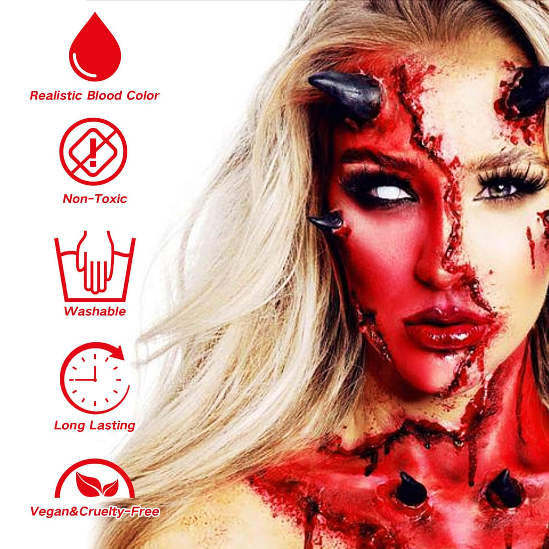 MEICOLY 4PCS Halloween Fake Blood Makeup Kit,Special Effects SFX Makeup Set for Zombie Vampire Monster Cosplay,2.1oz Fake Blood Spray+2.1oz Dripping Blood+1.06oz Coagulated Blood+Stipple Sponge