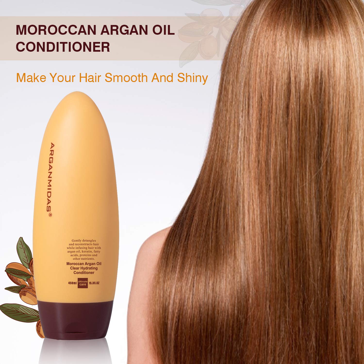 ARGANMIDAS Hair Conditioner, 15.3 Fl Oz Sulfate-Free Conditioner Intensely Smooth and Clear Hydrating Hair Conditioner, Argan Oil Daily Moisture Deep Conditioner for Color Treated Hair, Effectively Re