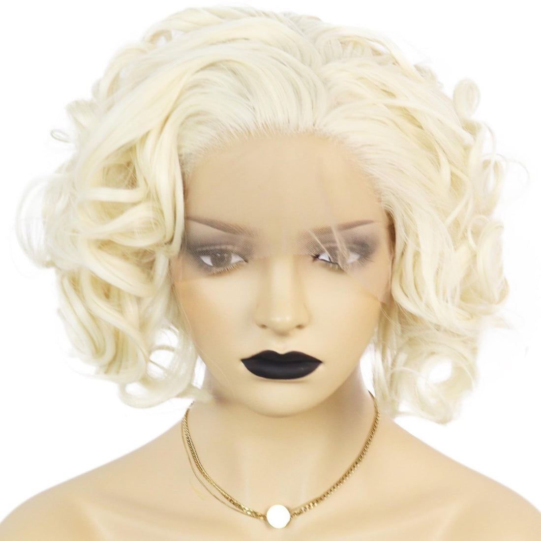 Anogol Hair Cap+Blonde Lace Front Wig Short Bob Curly Synthetic Hair Wigs For White Women Layered Hairstyles Platinum Blonde Lace Front Wig 613 Blonde Wig Synthetic Lace Front Wig Heat Resistant