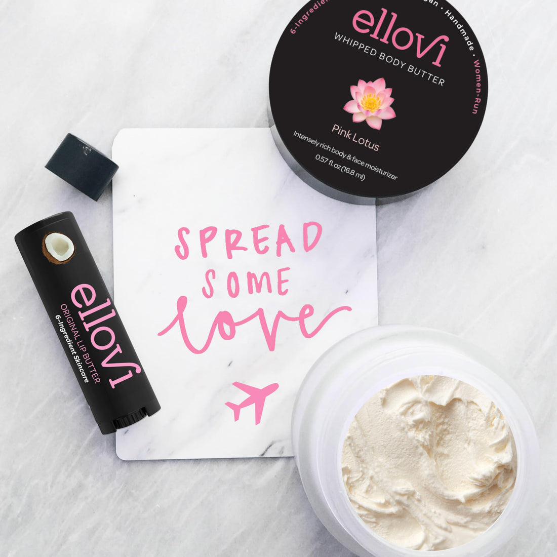 Ellovi All-Natural Luxuriously Whipped Body Butter - Pink Lotus - Pure Enough to Eat - Made With Just 6 Vegan Ingredients - 100% Plant-Based Moisturizer For Naturally Healthy Skin (0.57 fl. oz/16.8ml)