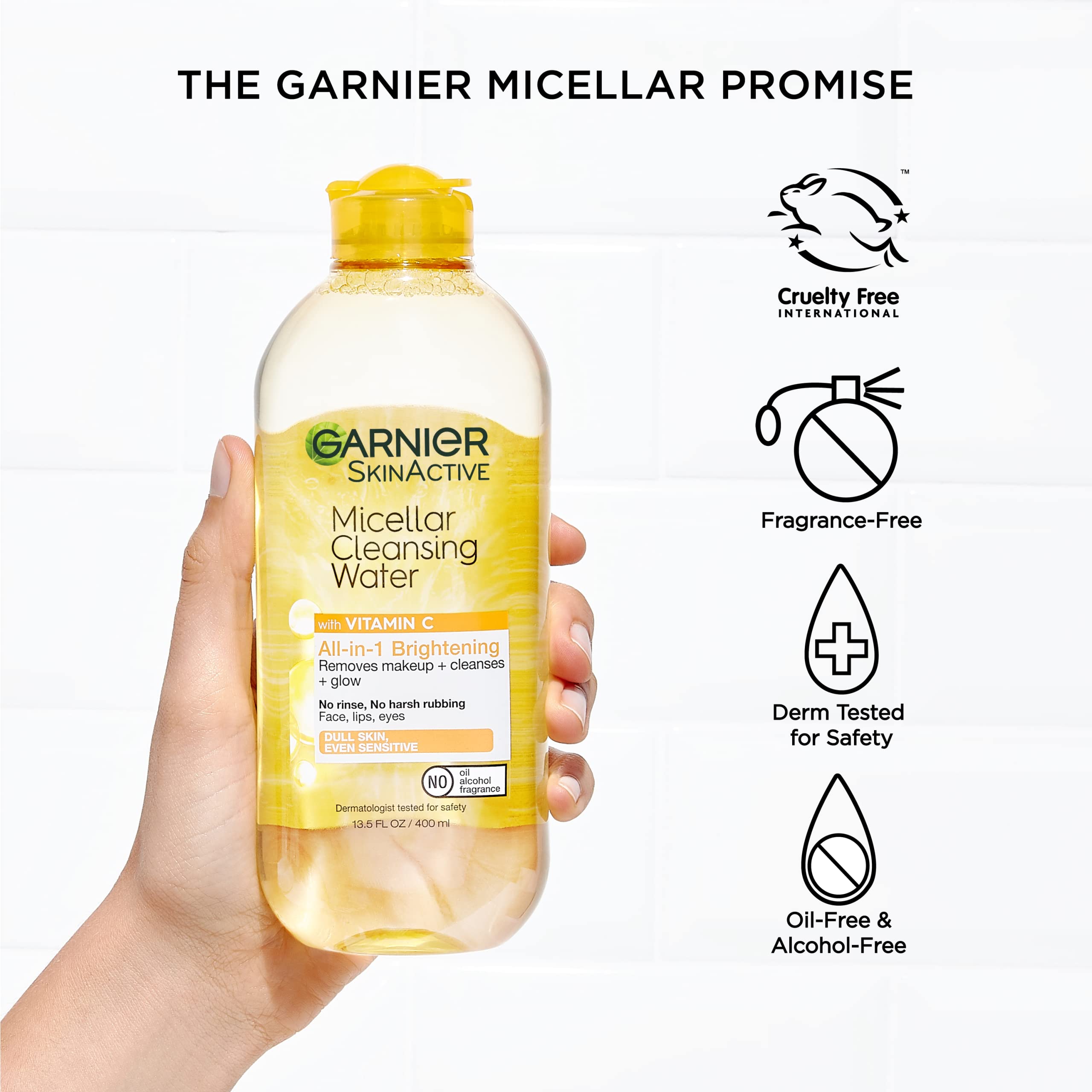 Garnier SkinActive Micellar Cleansing Water with Vitamin C, to Cleanse Skin, Remove Makeup, and Brighten Dull Skin, 2 Count (Packaging May Vary)