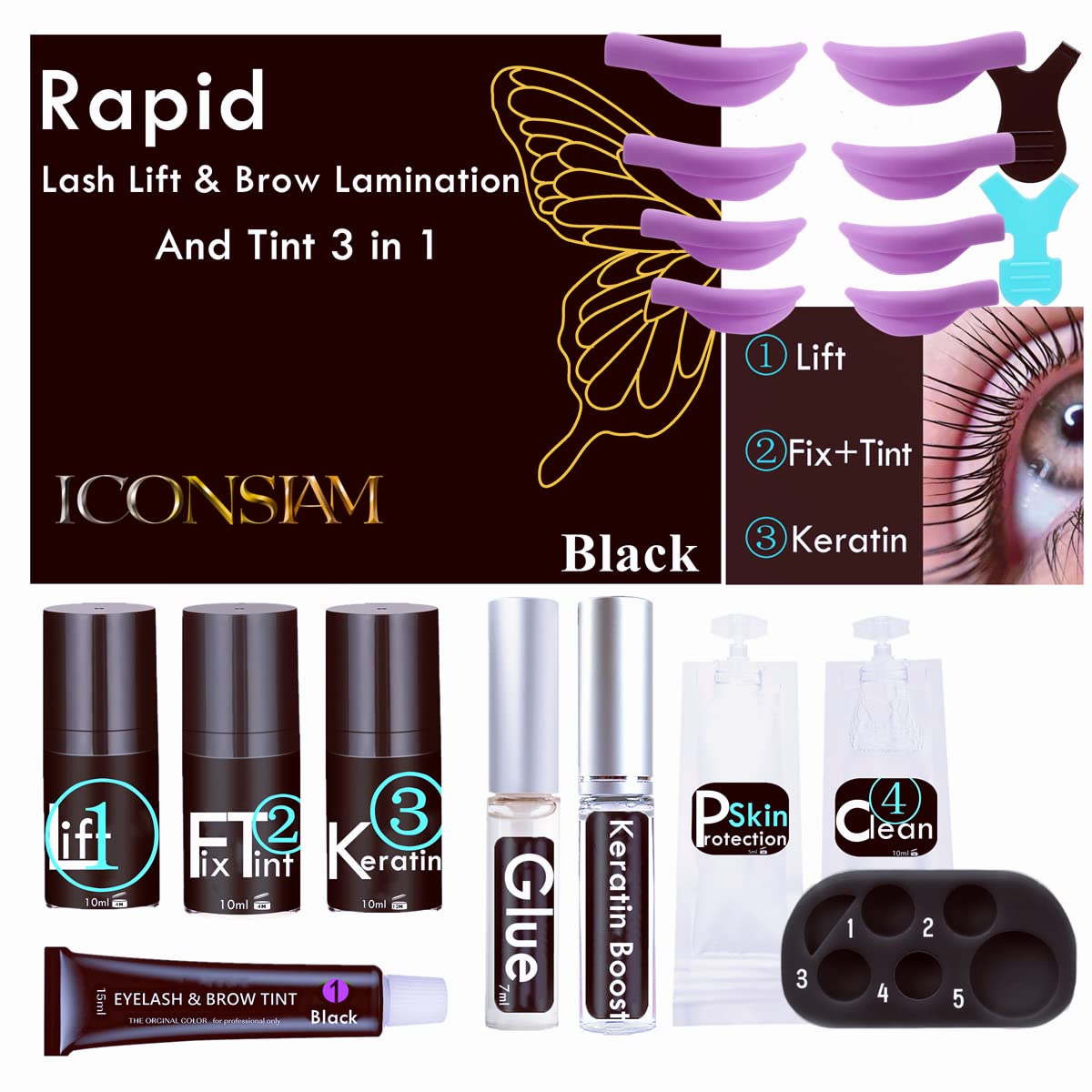Lash Lift Brow Lamination 2 in 1, Rapid Eyelash and Eyebrow Lifting Kit, DIY Perming Lashes at Home Or Salon Usage Be Eye Voluminous for 6 Weeks about 10 Applications (Black Lash lift&Brow lamination)