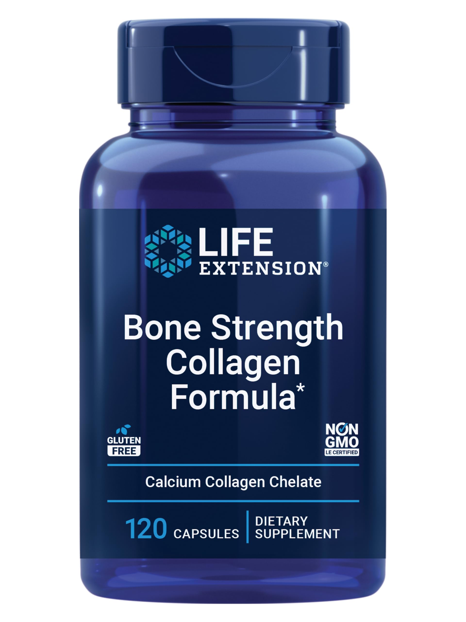 Life Extension Bone Strength Collagen Formula, Calcium Collagen chelate, Calcium fructoborate, Vitamin D3, Magnesium Citrate, Silicon, Boron, Gluten-Free, Non-GMO, 120 Capsules