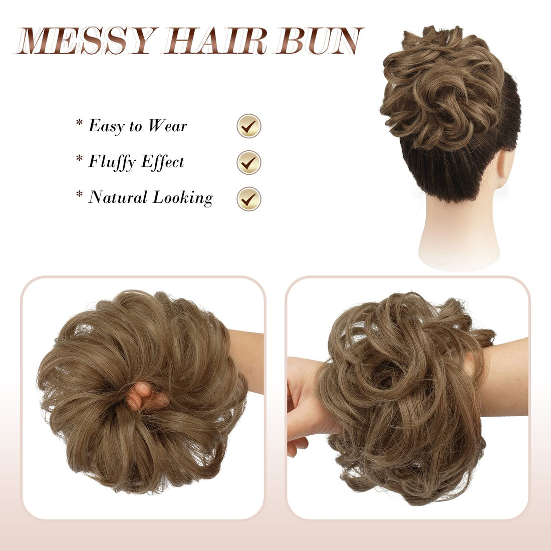 FESHFEN Hair Bun Extensions Messy Curly Hair Scrunchies Plus Size Hairpieces Synthetic Donut Updo Hair Pieces for Women Girls, 1.94oz