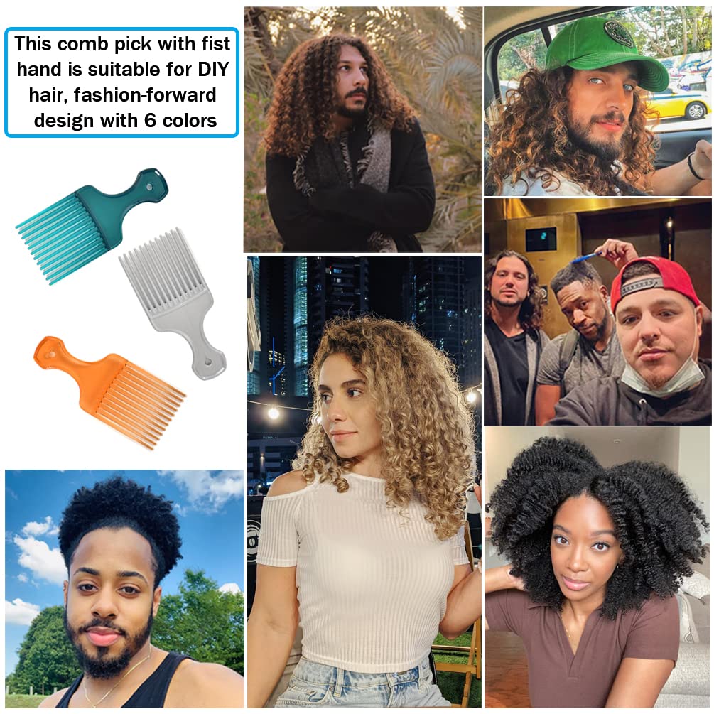 6 Pack Hair Picks for Curly Hair, 6.3 Inch Plastic Afro Pick for Women Men Hair Styling, Wide Tooth Afro Comb for Hairdressing (6 Colors)