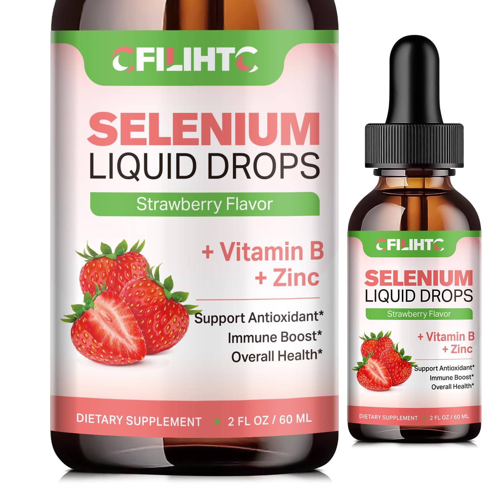 Selenium Liquid Drops - 200mcg Liquid Selenium Supplement with Vitamin B Complex & Zinc - Support for Immune System, Antioxidant & Heart Health, High Absorption - Strawberry Flavor, 2 Fl Oz