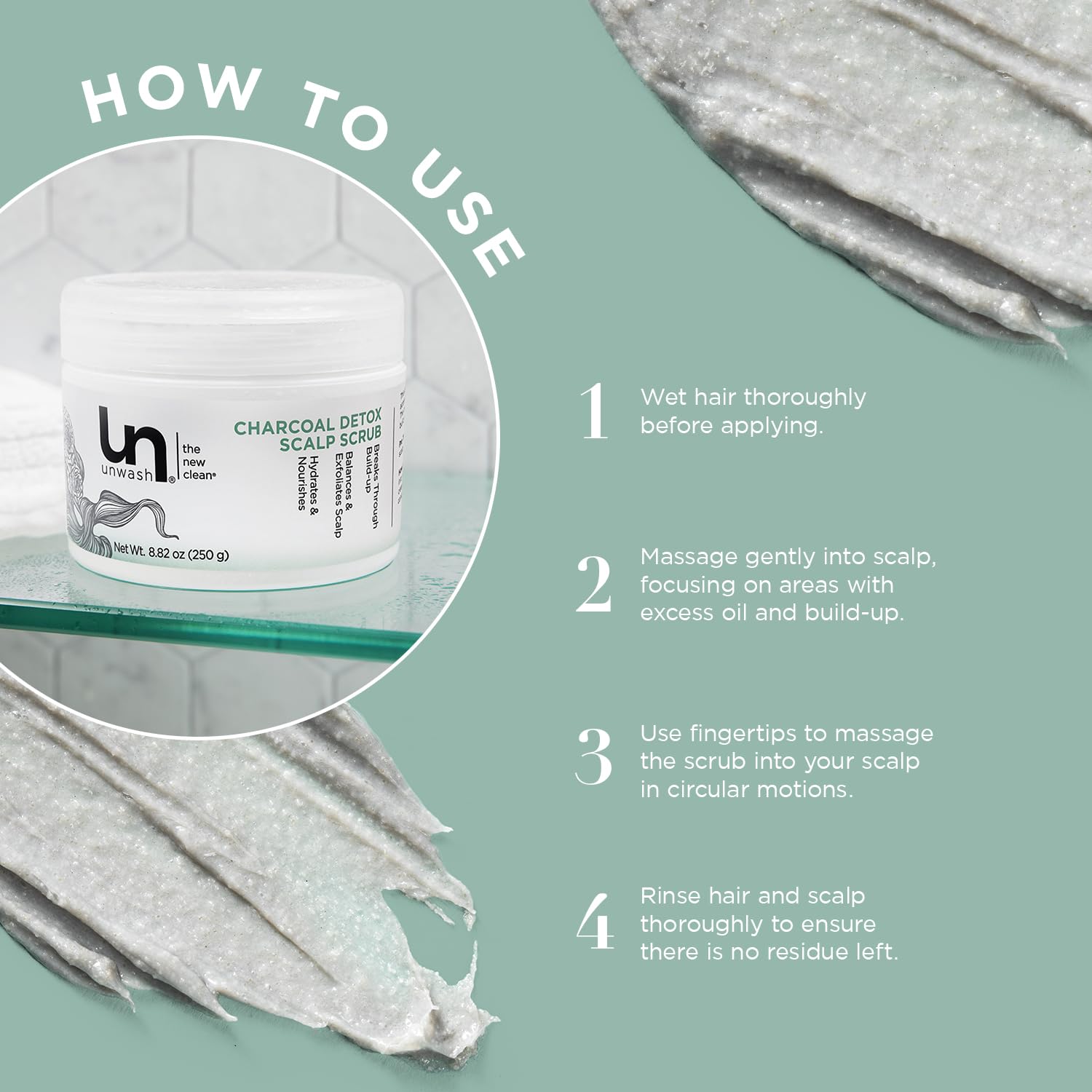 Unwash Charcoal Detox Scalp Scrub - Detoxify, Exfoliate, & Rebalance Hair & Scalp, Removes Build-Up, For Dry, Itchy Scalps Paraben Free, 8.82 oz