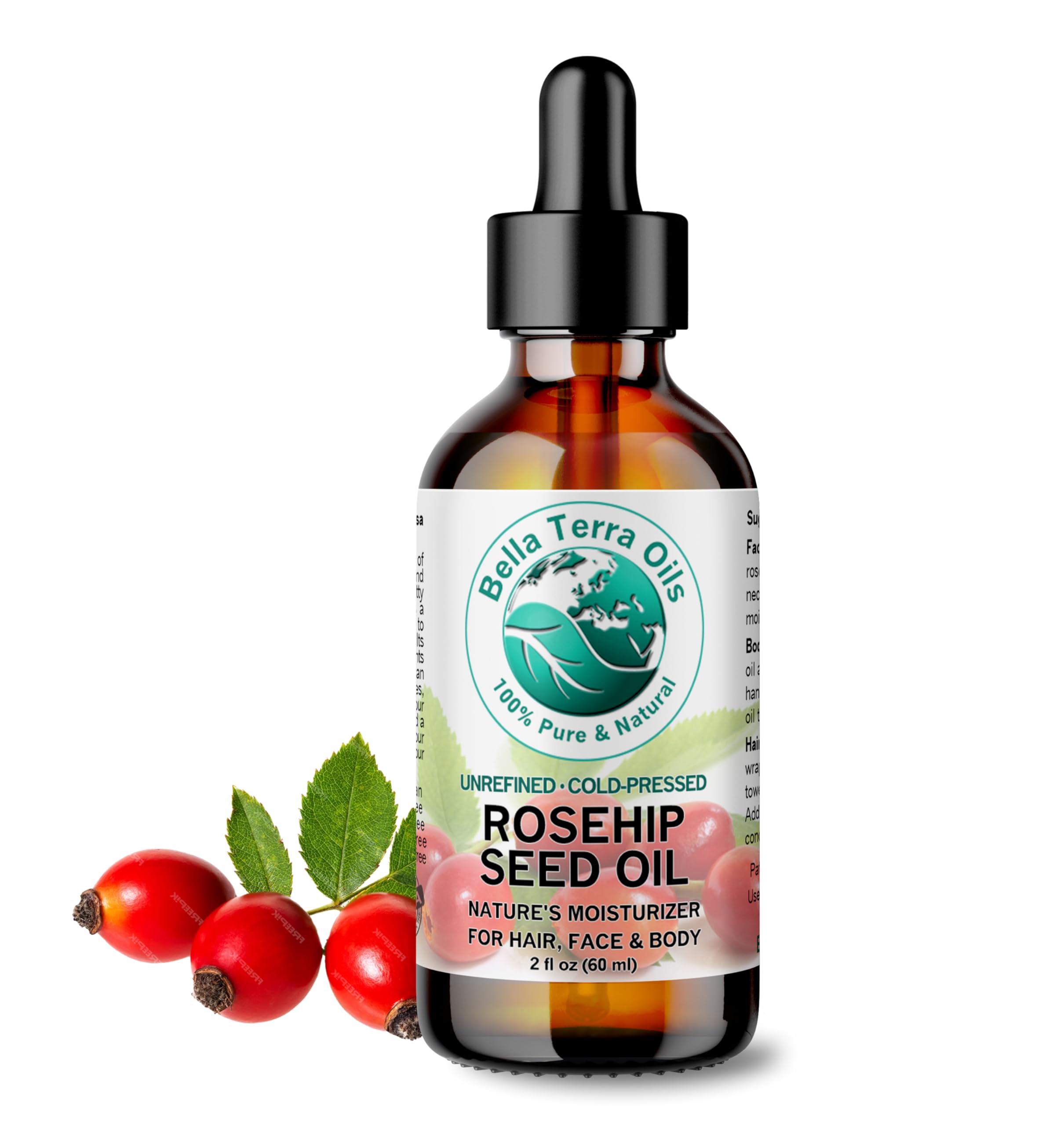 Rosehip Seed Oil 2 oz. 100% Pure. Cold-pressed. Unrefined. Organic. Natural. - Bella Terra Oils
