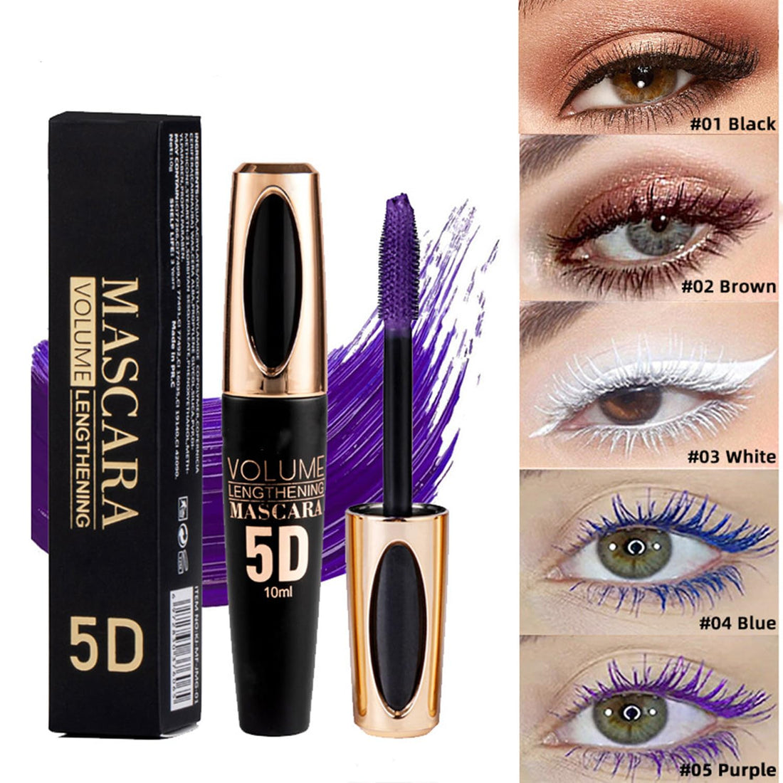 MAEPEOR 5D Silk Fiber Mascara Fuller & Voluminous Colored Eyelash Natural Waterproof Smudge-proof Mascara (02 Brown)