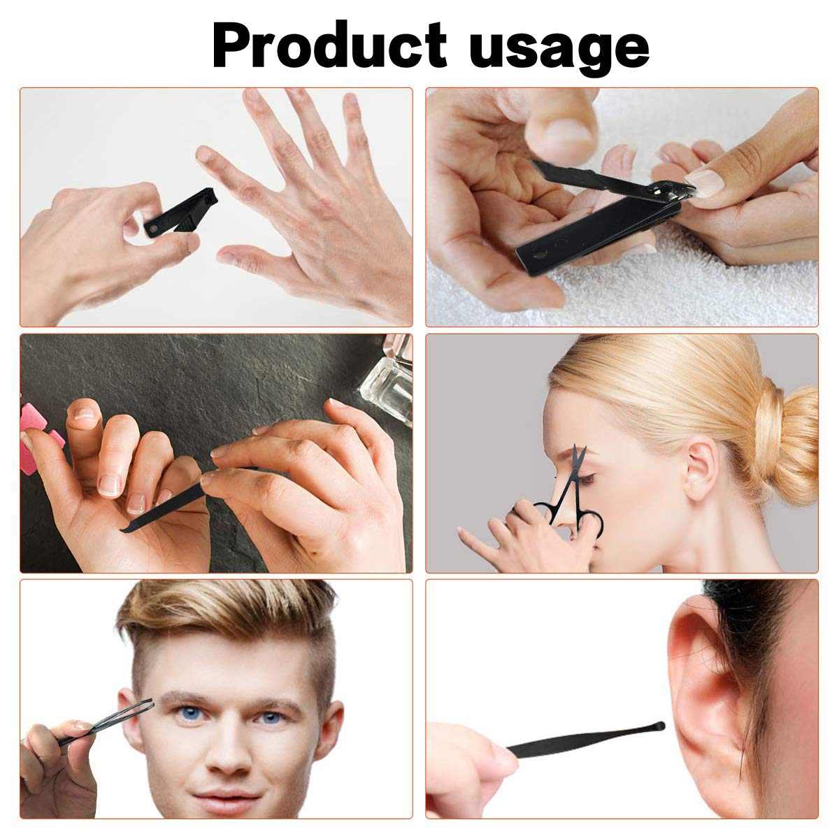 Manicure Kit Nail Clippers Set Stainless Steel Professional Pedicure Black 15 Pieces Grooming Scissors Cutter Ear Pick Tweezers Scissors Eyebrow file for Man&Women gift (black/blue_15in1)