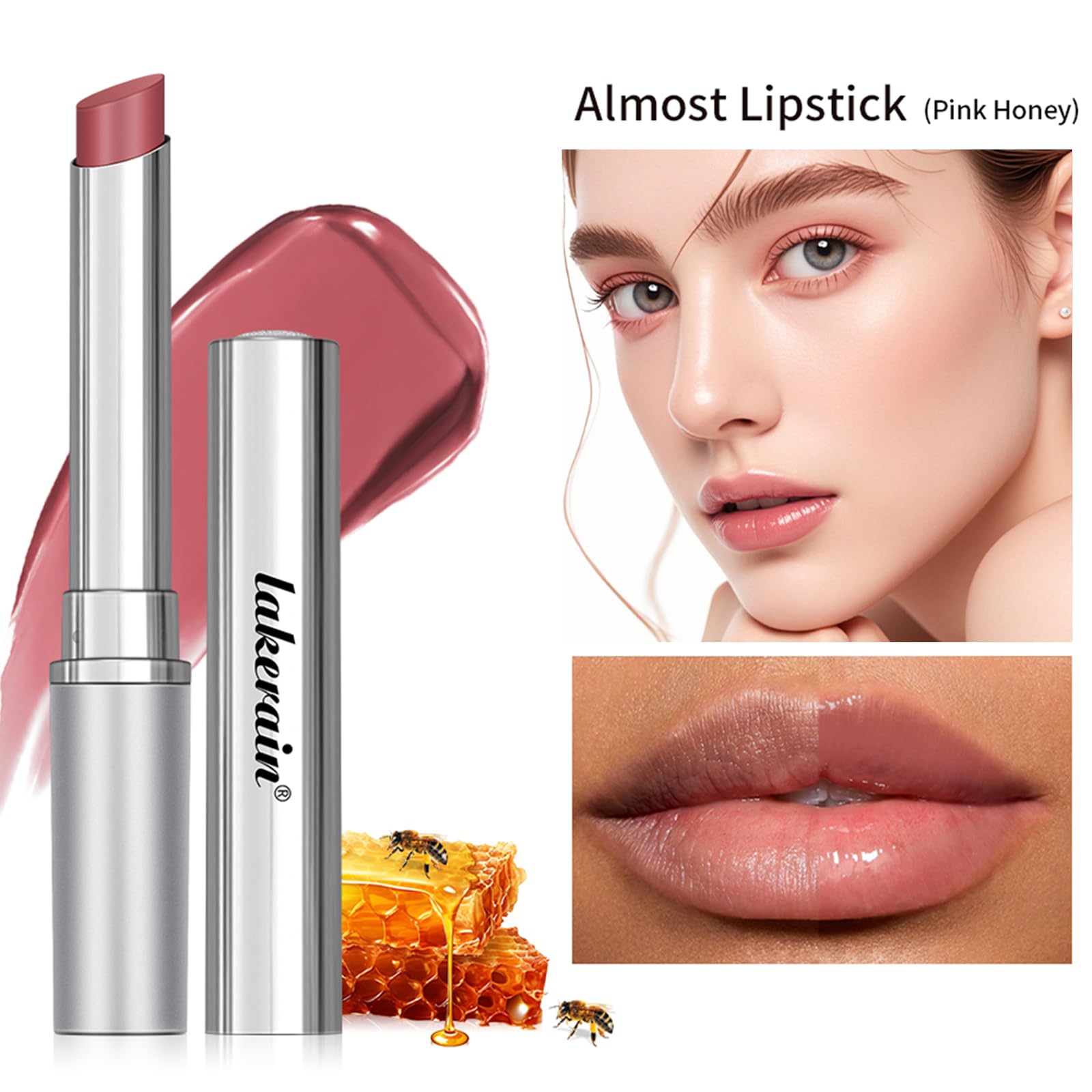 Mrettick 2PCS Honey Lipstick Tinted Lip Balm in Black and Pink,Sheer Hydrating Lipstick for All Skin Tones - Moisturizing Lip Color - Natural Glossy Finish