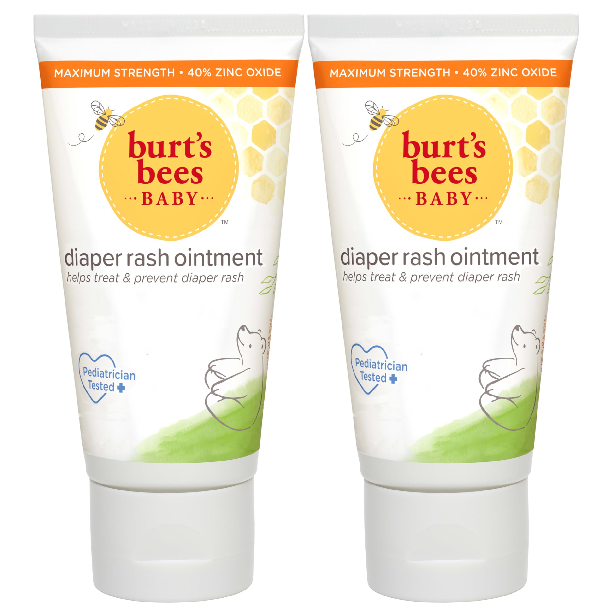 Burt's Bees Baby Diaper Rash Ointment, Maximum Strength, 40% Zinc Oxide, 100% Natural Origin, Pediatrician Tested, Net Weight 3 Ounces , Pack of 2