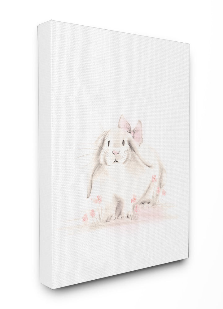 Stupell Industries Baby Bunny With Pink Bow XXL Stretched Canvas Wall Art, 30 x 1.5 x 40, Proudly Made in USA