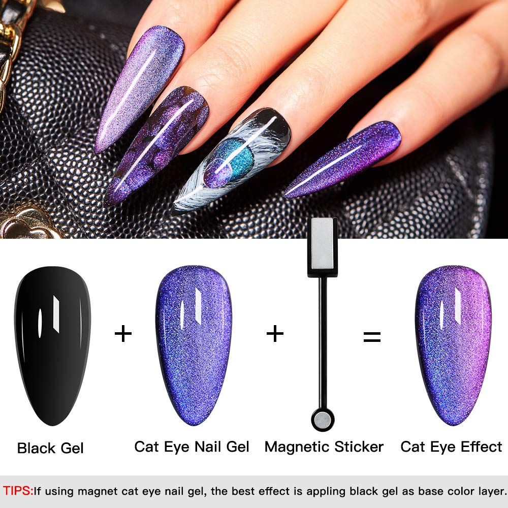 MTSSII Cat Eye Gel Nail Polish Chameleon Magnetic Gel Soak Off UV LED 6 Colors Nail Polish Set with 1 Magnet Stick