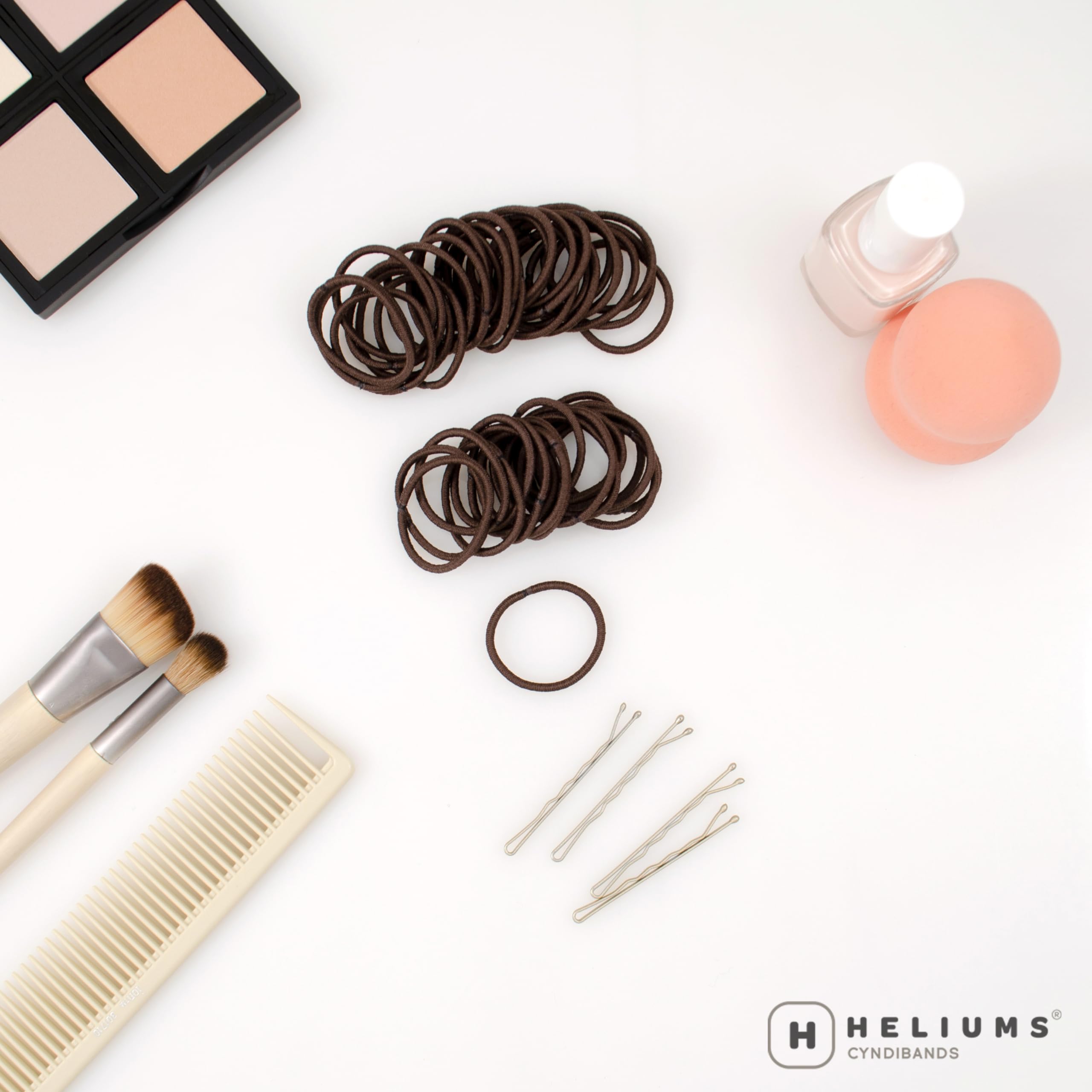 Heliums Small Hair Ties - Dark Brown - 1 Inch Hair Bands, 2mm Hair Elastics For Thin Hair and Kids - No Damage Ponytail Holders in Neutral Colors - 48 Count