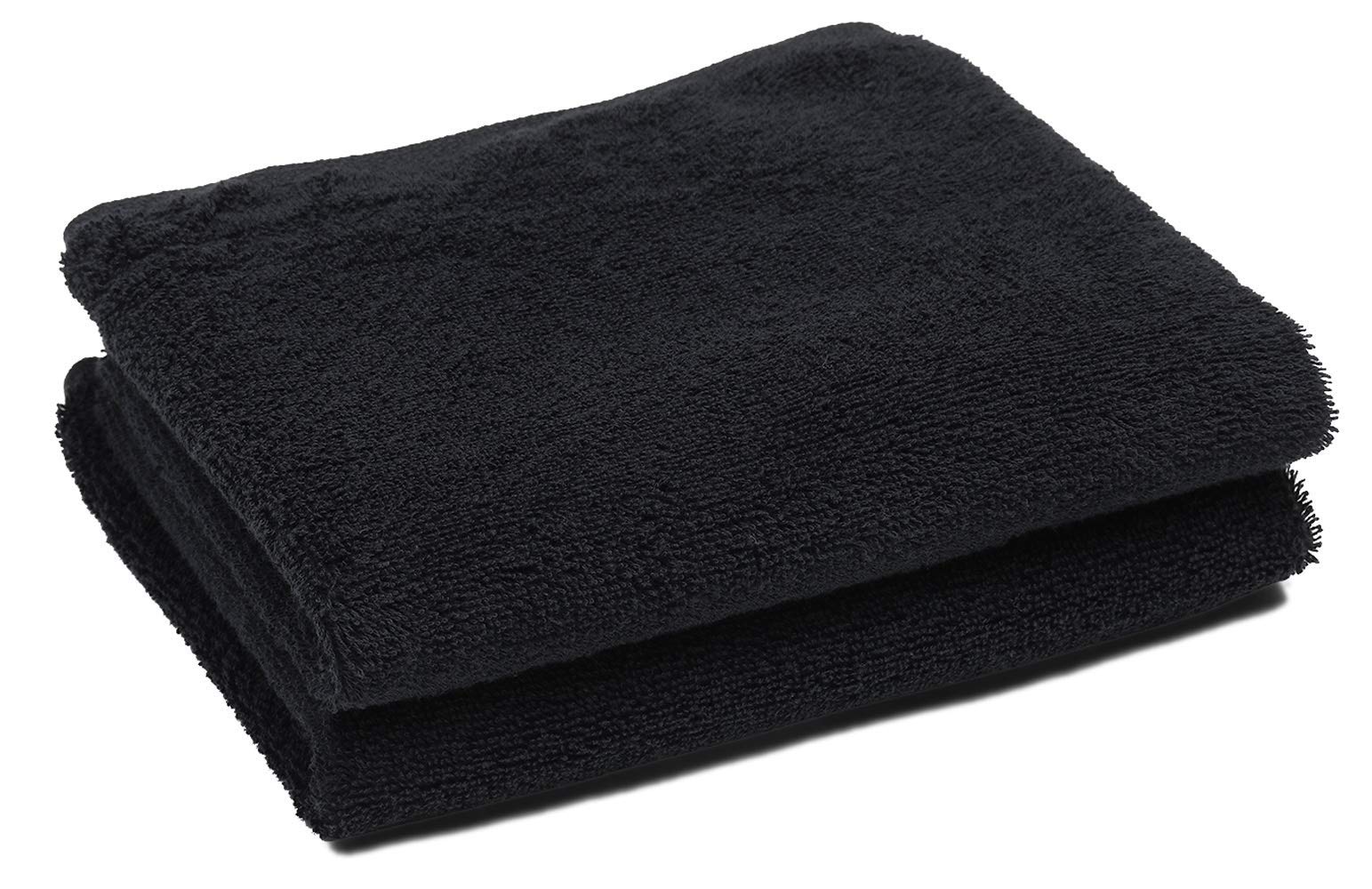 Black Salon Towels (2-pack, 16 X 27 Inches)-Barber Hand Cotton Towel for Gym, Bath, Spa, Shaving, Shampoo