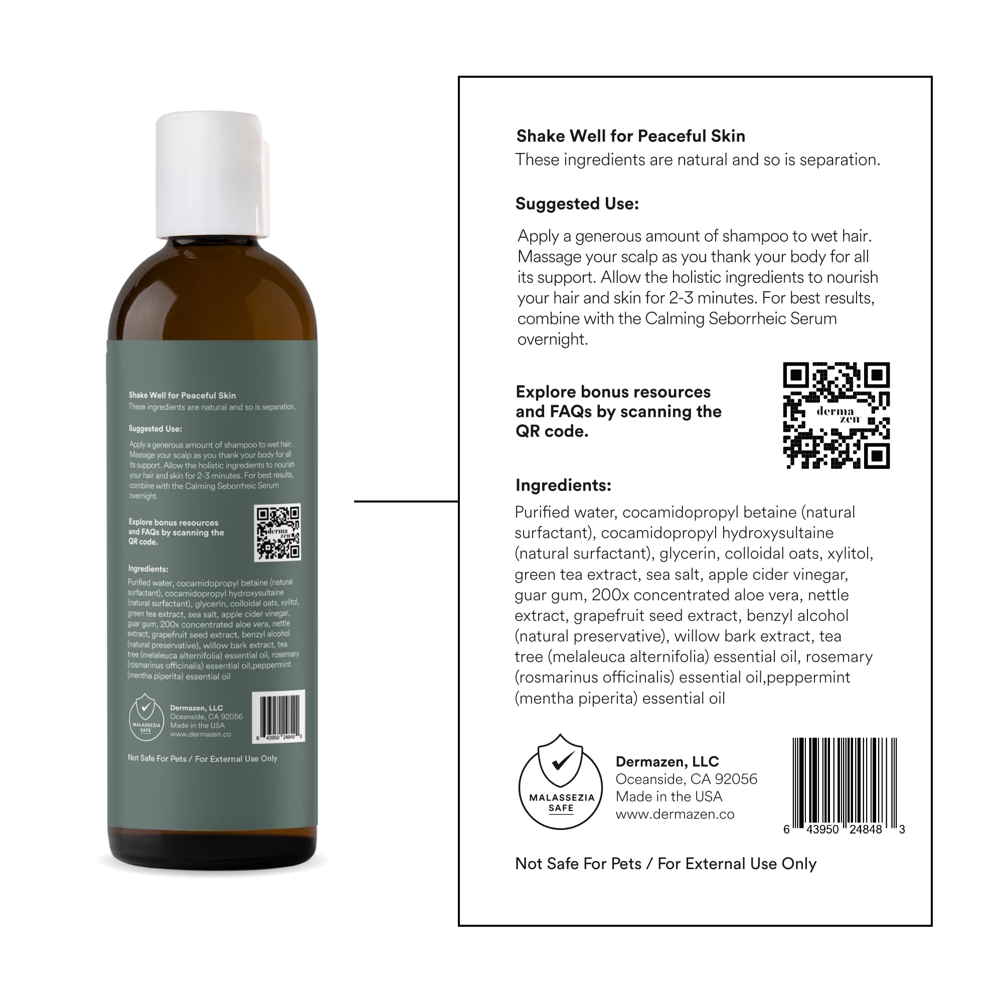 Dermazen Cleansing Dandruff Shampoo for Seborrheic Dermatitis, Reduce Flakes, Soothe Itching and Improve Scalp Health