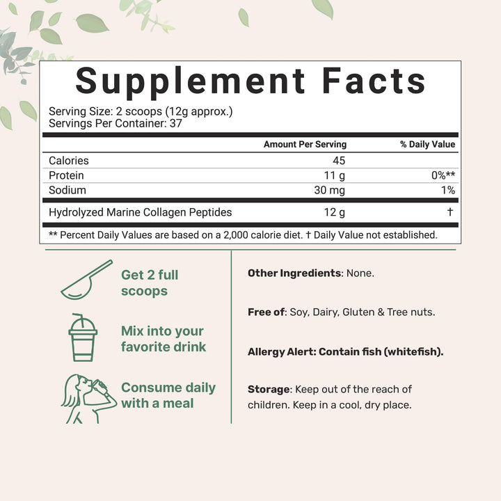 Micro Ingredients Marine Collagen Peptides, 1lb (37 Servings) | Wild Caught Fish Source | Hydrolyzed Peptides for High Absorption | Unflavored, Keto & Pescatarian Friendly | Easy to Mix, Non-GMO