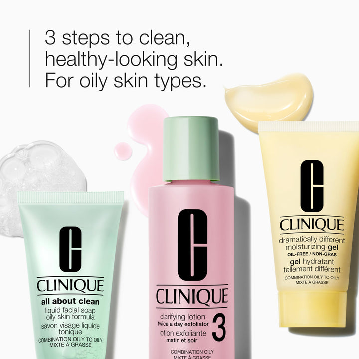 Clinique Great Skin, Great Deal Set For Combination Oily Skin Type III | All About Clean Liquid Face Soap, Clarifying Lotion + Dramatically Different Gel, Mini Travel Size