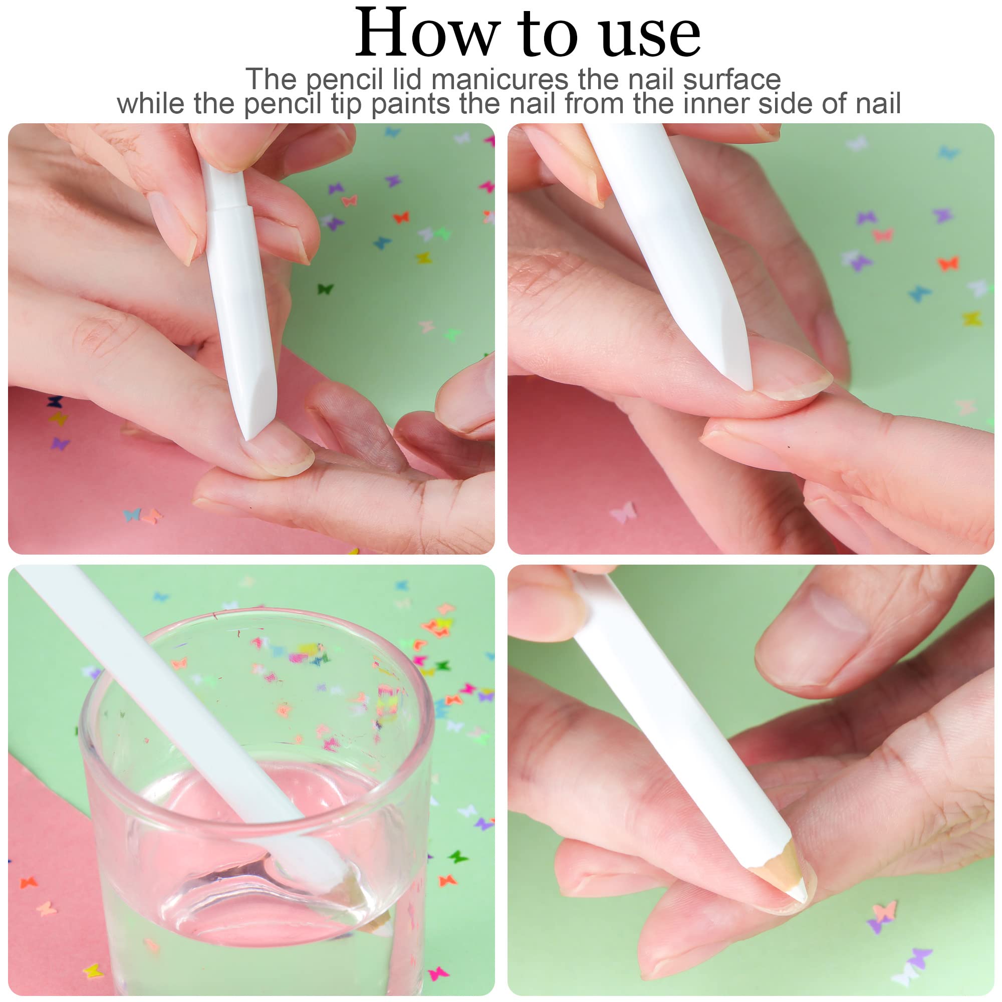 2 Pieces Nail Whitening Pencil 2-in-1 White Nail Pencil DIY Nail Art Manicure with Cuticle Pusher