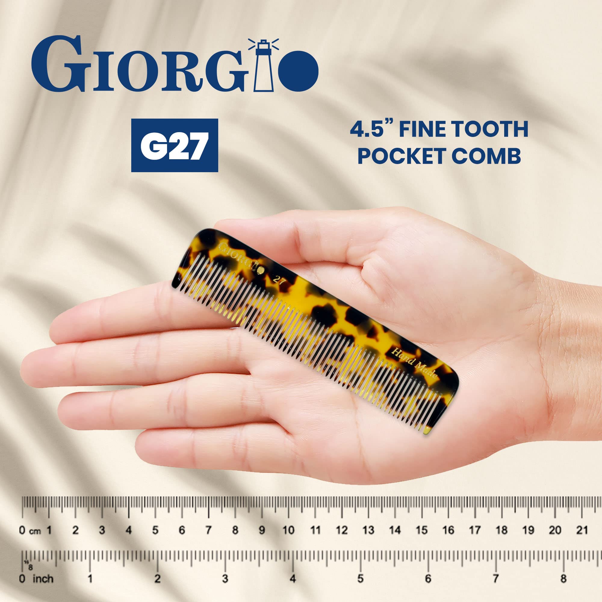 Giorgio G27 (4 1/2 / 113mm) All Fine Tooth Pocket Comb - For Styling Medium or Fine Men, Women & Kids Hair. Hand-Made, Saw-Cut and Hand Polished (2 Pack, Tokyo) : 2 Pack, Tokyo