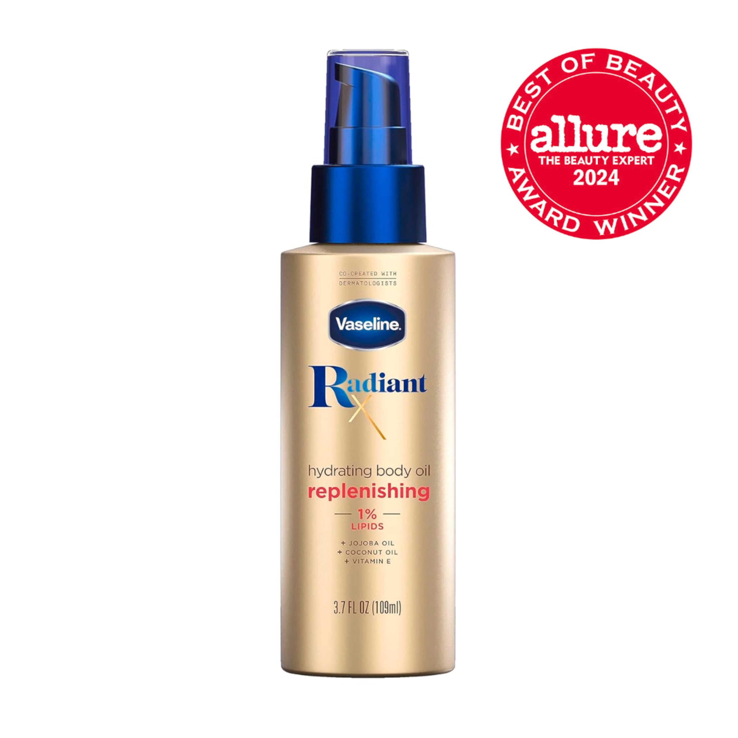 Vaseline Radiant X Replenishing and Hydrating Body Oil with 1% Lipids, Jojoba Oil, Coconut Oil, & Vitamin E 3.7 oz