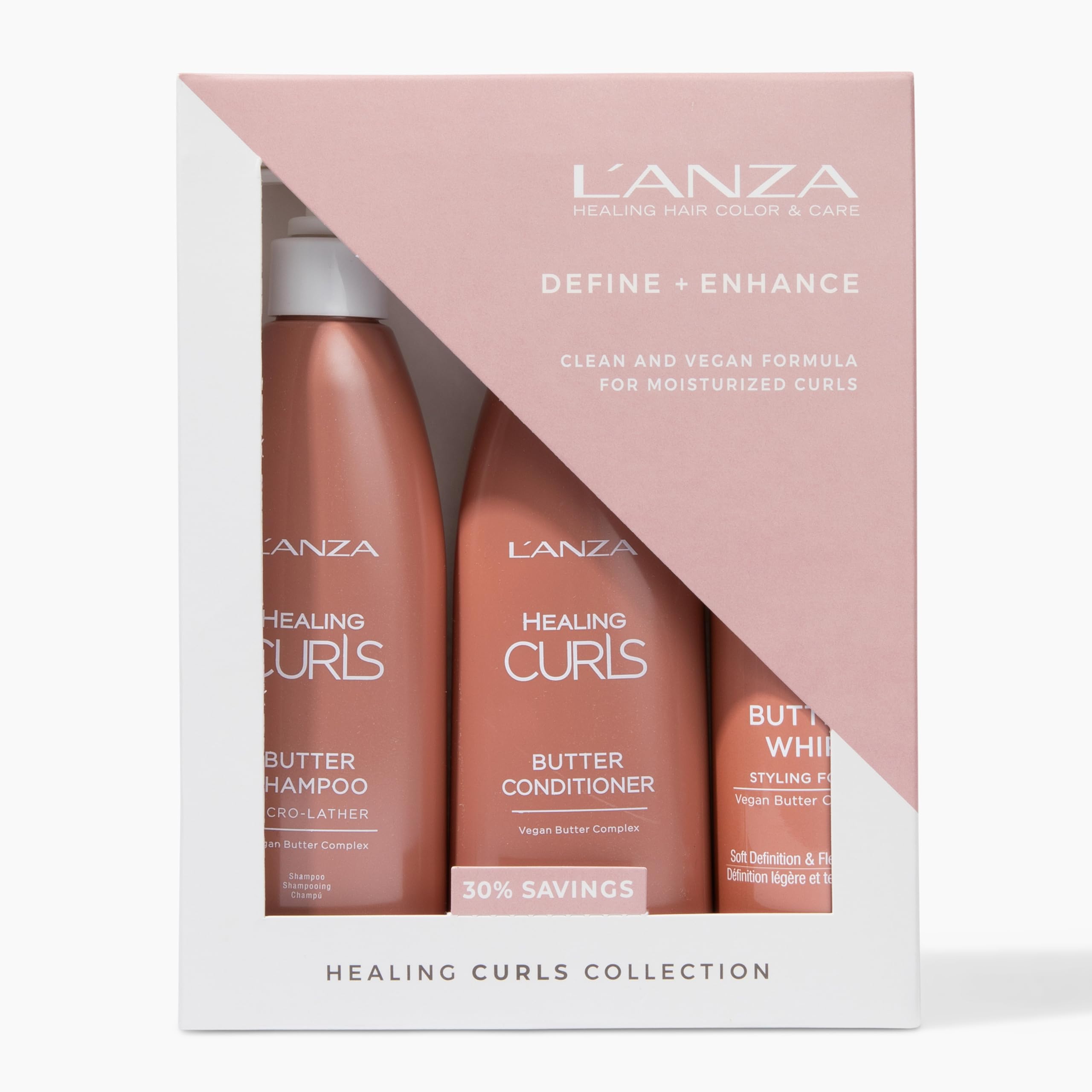 L'ANZA Healing Curls Trio Hair Kit, Curly Hair Shampoo and Conditioner with Curl Defining Styling Foam in a Gift Box, Luxury Hair Care Kit for Curly and Wavy Hair (8/8/5.7 Fl Oz)