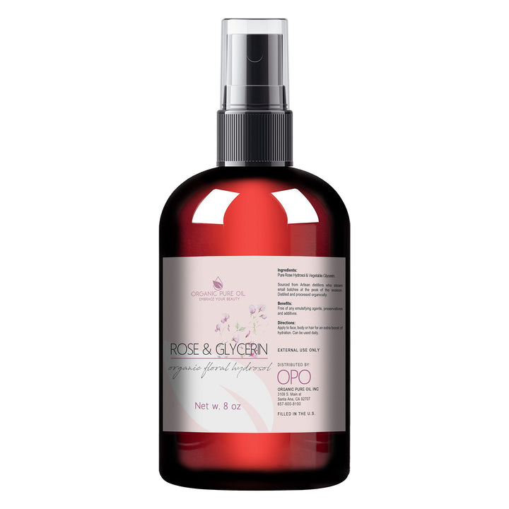 Rosewater Glycerin Mist Toner Bulk Spray Facial Body Floral Cleanser Pure Rose Hydrosol and Vegetable Glycerine Moisturizing Cleansing Toning Mix for Face Skin Hair Body (8 Ounces)