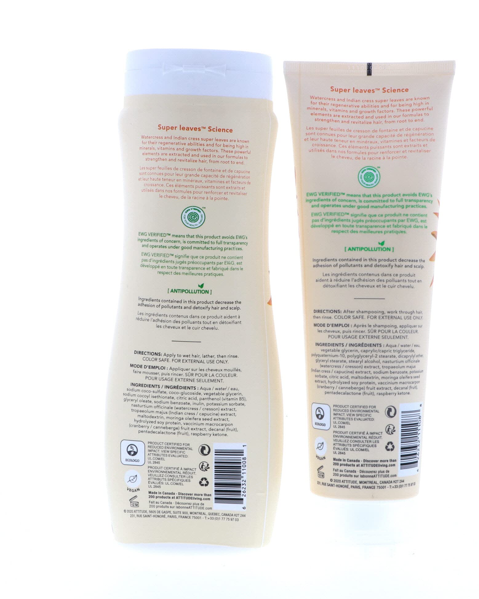 ATTITUDE Super Leaves Volume and Shine Shampoo and Conditioner- Soy Protein and Cranberries Bundle With Vitamin B5, Watercress, Indian Cress, and Raspberry, 16 fl. oz. and 8 oz.