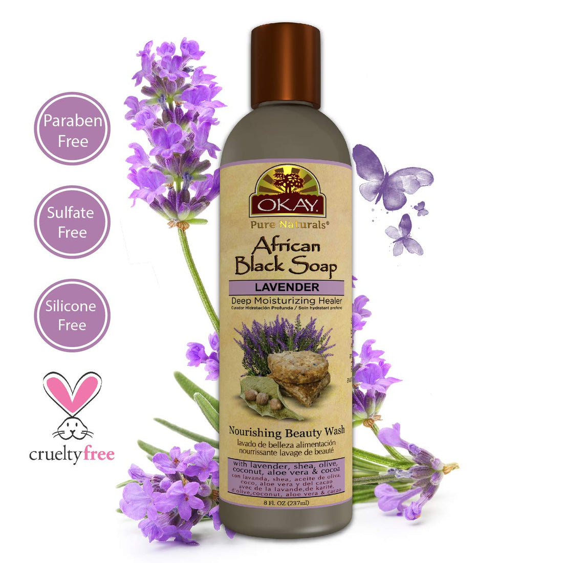OKAY African Black Soap Liquid, Lavender, 8 Fluid Ounce