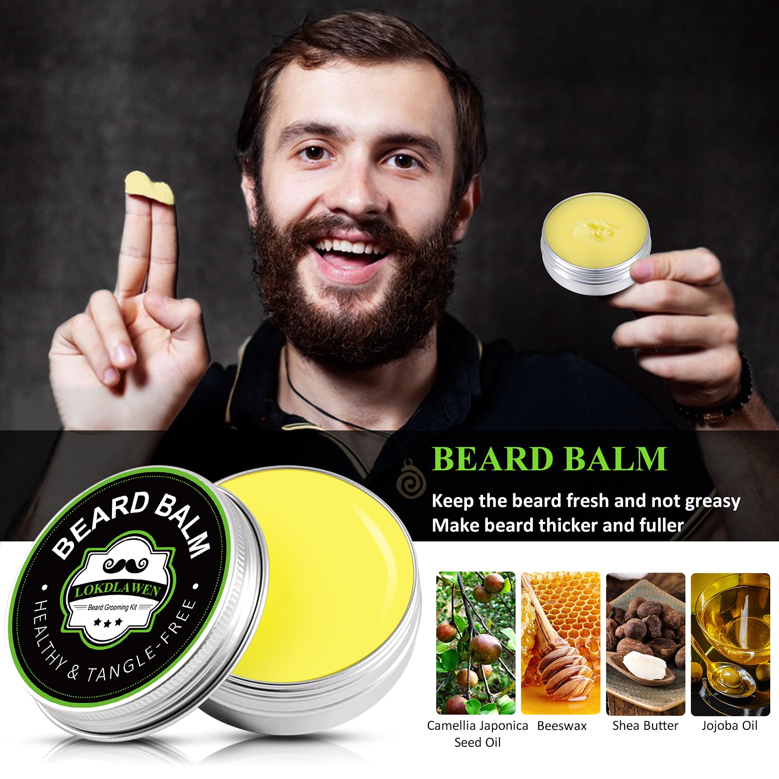 LOKDLAWEN Beard Kit for Men with Beard Wash, Beard Conditioner, Beard Oil, Beard Balm, Brush, Comb, Scissors, Storage Bag, Gifts for Men Dad Husband Boyfriend