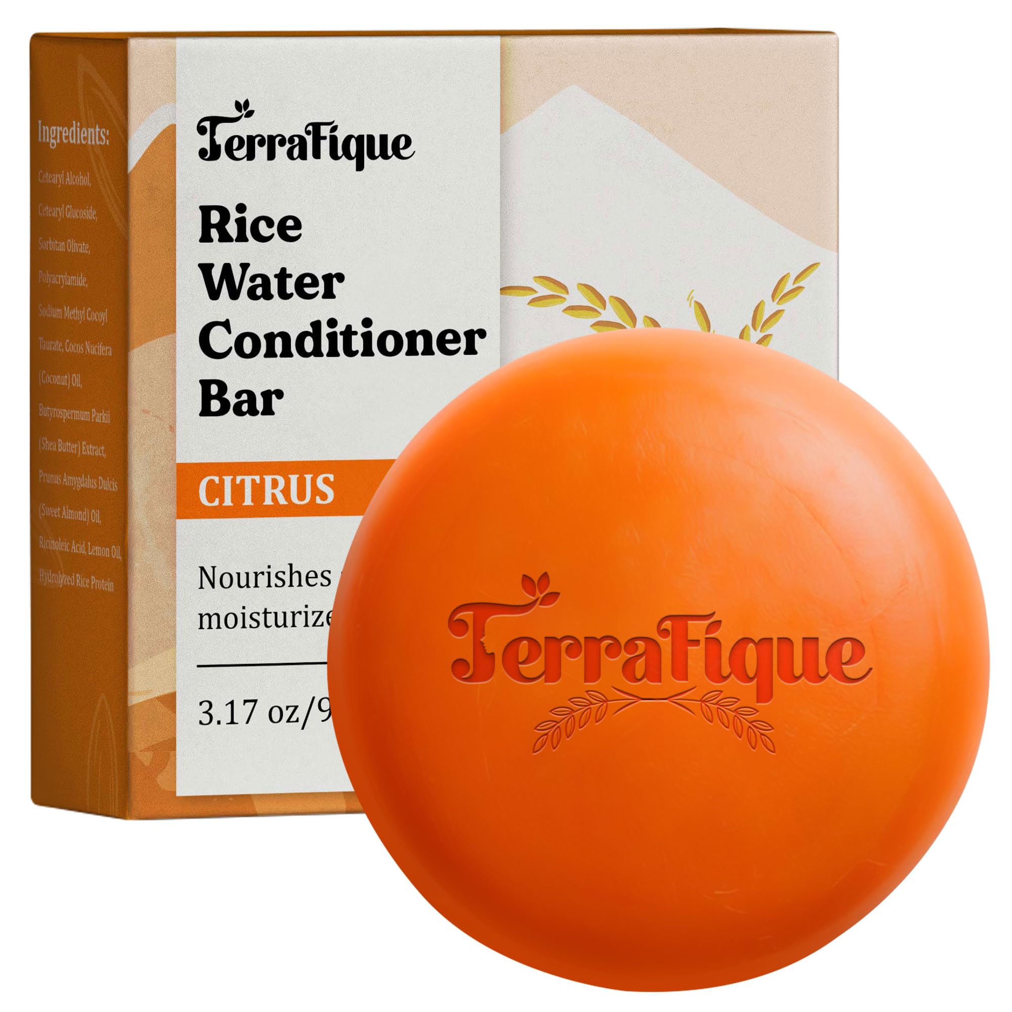 TERRAFIQUE Rice Water Conditioner Bar - Travel Size - Hair Conditioner for Women - 3.17 Oz - Pack of 1