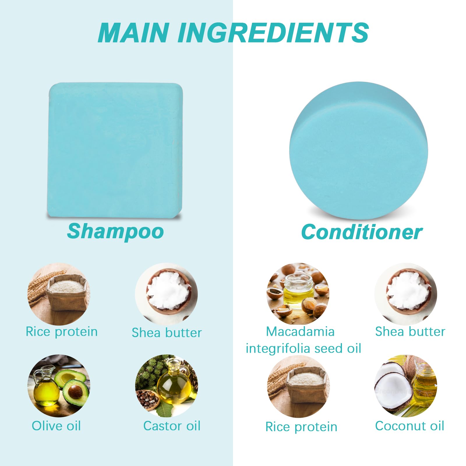 MHSH Rice Water Shampoo and Conditioner for Hair Growth & Strengthening, 95g Shampoo Bar & 60g Conditioner Soap for All Hair Types, Paraben & Sulfate Free