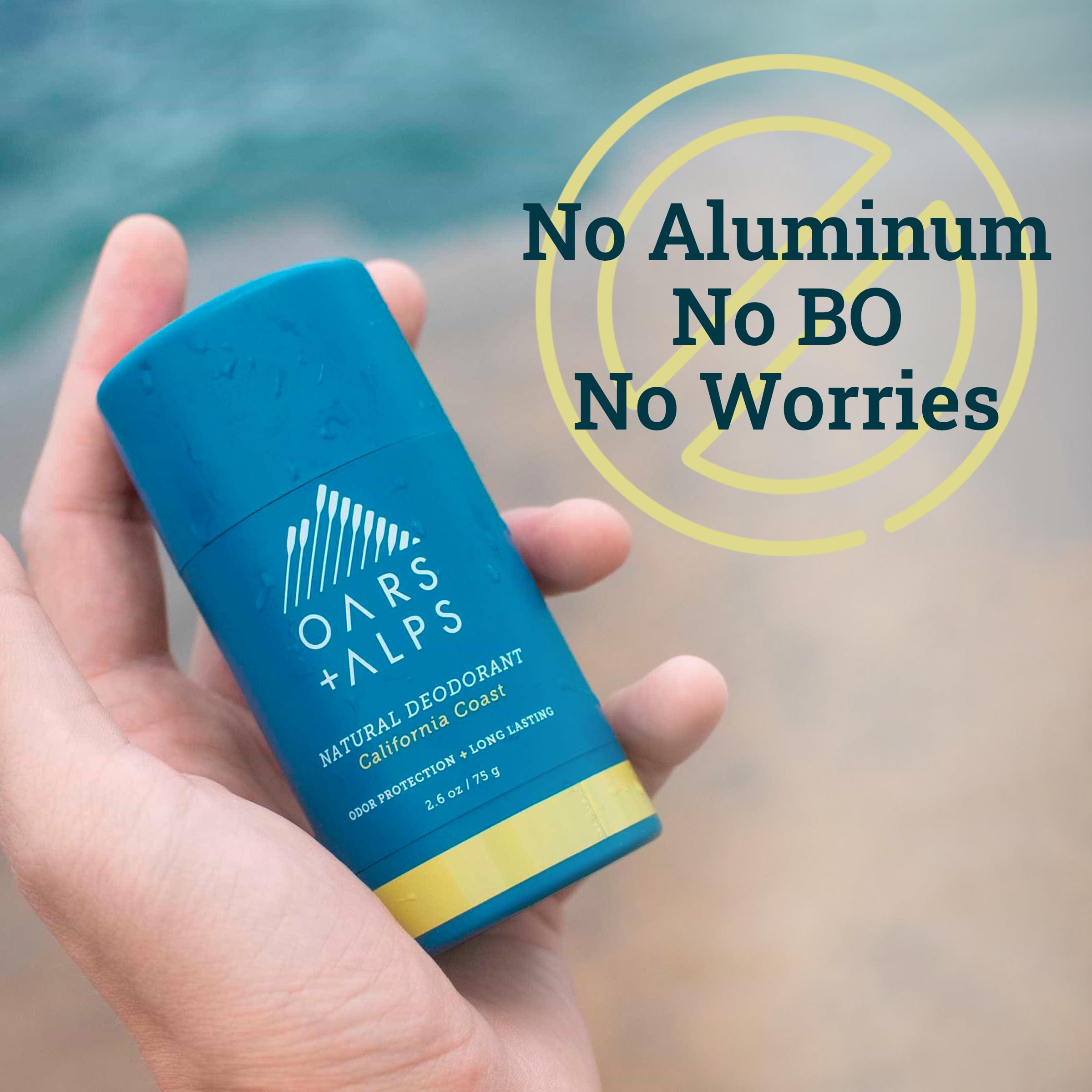 Oars + Alps Aluminum Free Deodorant for Men and Women, Dermatologist Tested and Made with Clean Ingredients, Vegan, Travel Size, California Coast, 1 Pack, 2.6 Oz