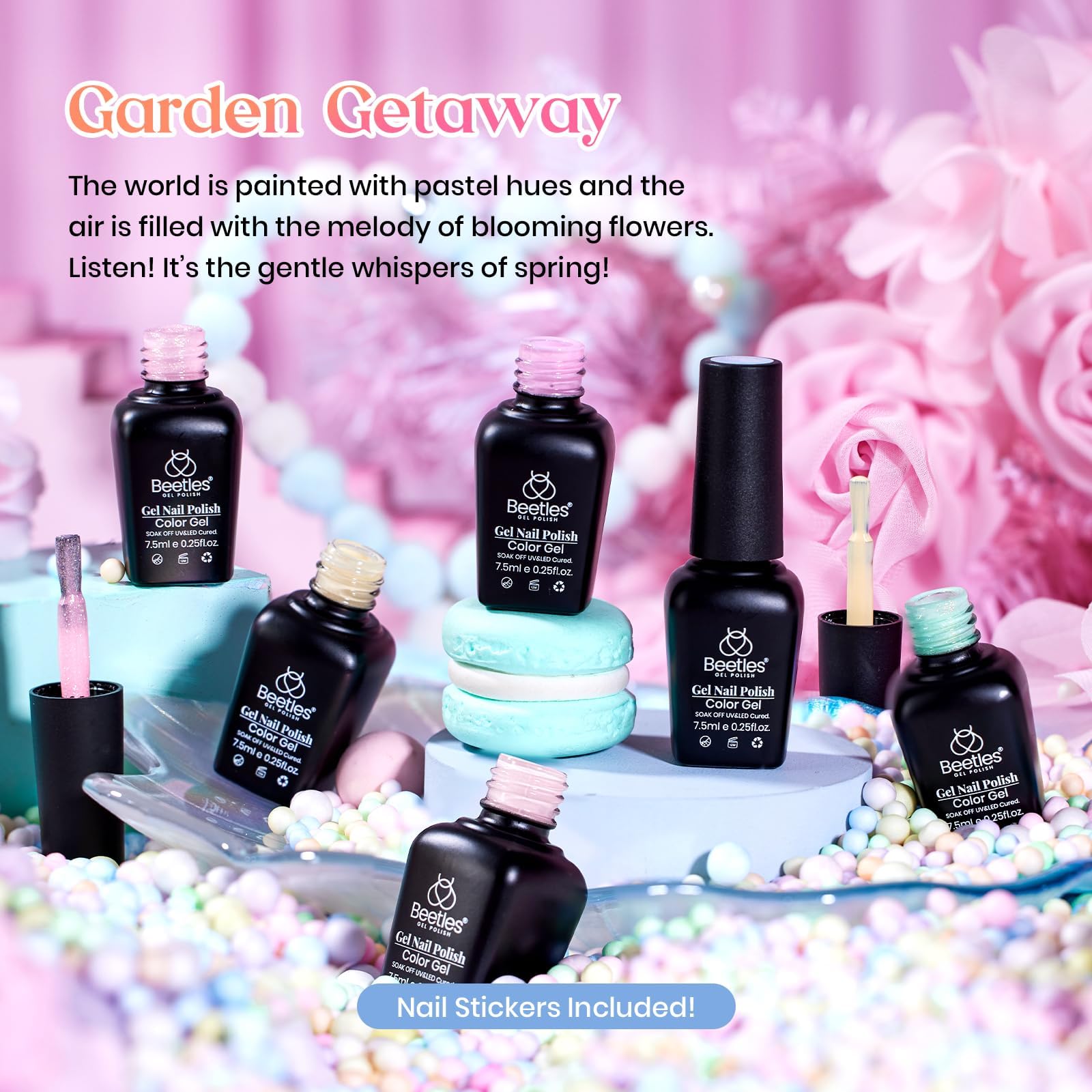 Beetles Pastel Gel Nail Polish - 6 Colors Pink Green Blue Yellow Shimmer Glitter Gel Polish Mermaid Nail Drawing Soak Off Uv Led Needed Nail Polish Nail Art Manicure Gifts for Women