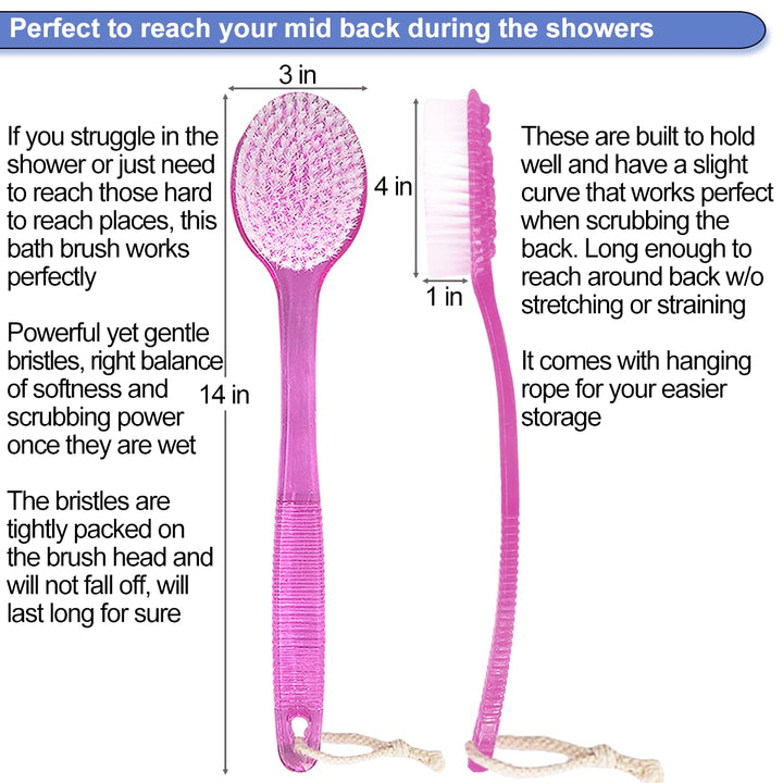 AMERWASH PLUS Bath Body Brush for Shower, 14 inches Long Handle, 2 Packs Bath Scrubber Skin Exfoliation Bath Shower Body Brushing