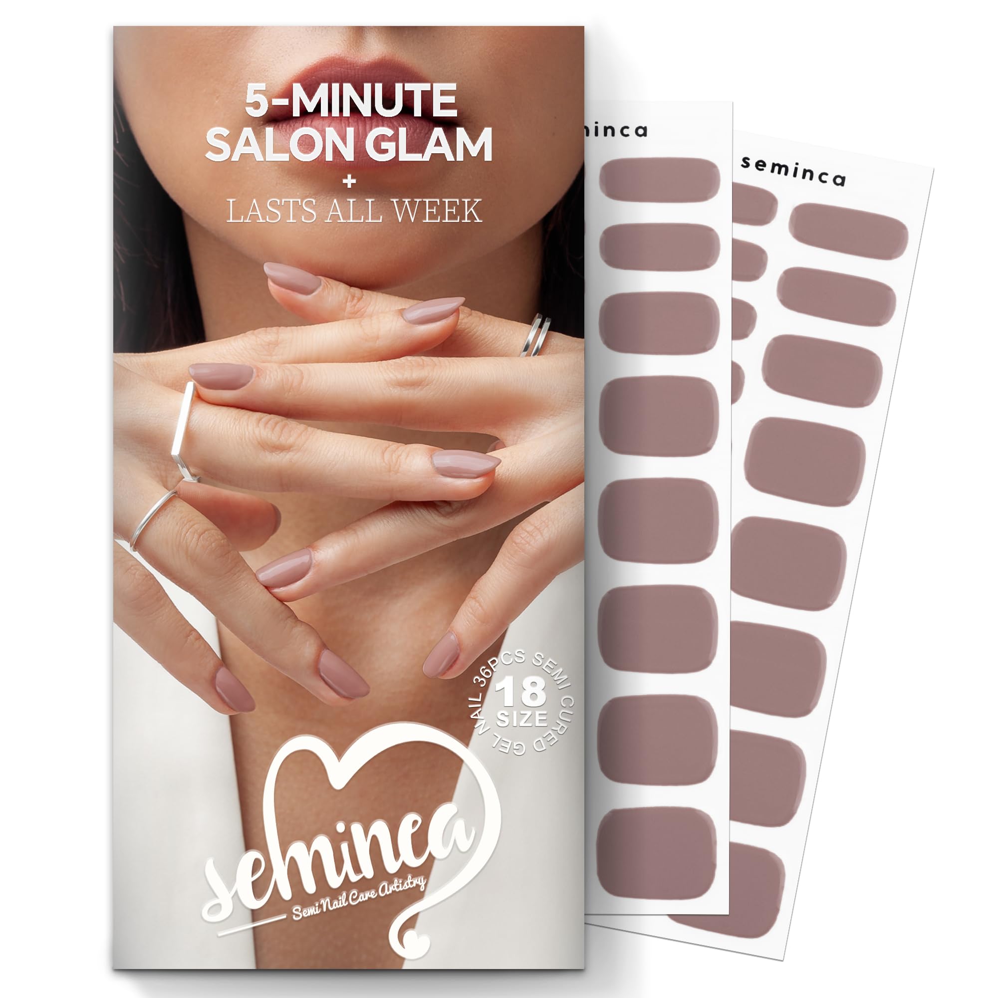 SEMINCA Semi Cured Gel Nail Strips-Salon Quality Work Nails Trendy Coffee Colors,Office Chic & Professional,Quick and Easy Apply Nail Stickers(Cream Beige)