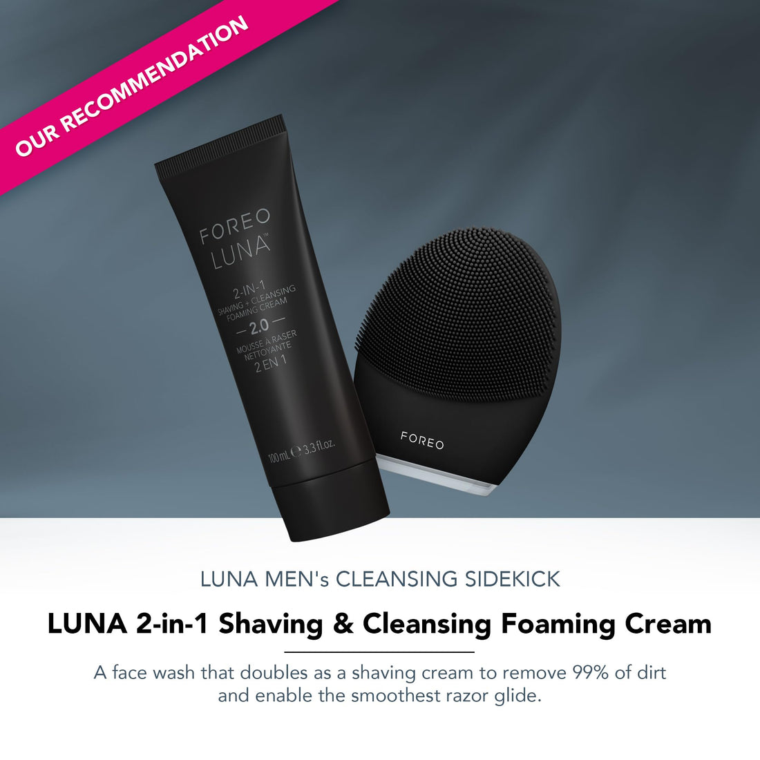 FOREO LUNA 3 MEN Silicone Facial Cleansing & Firming Massage Brush for Skin and Beard, Shave Prep, Ultra-Hygienic,16 Intensities, 650 uses/USB Charge, App-connected, Waterproof, 2-year Warranty