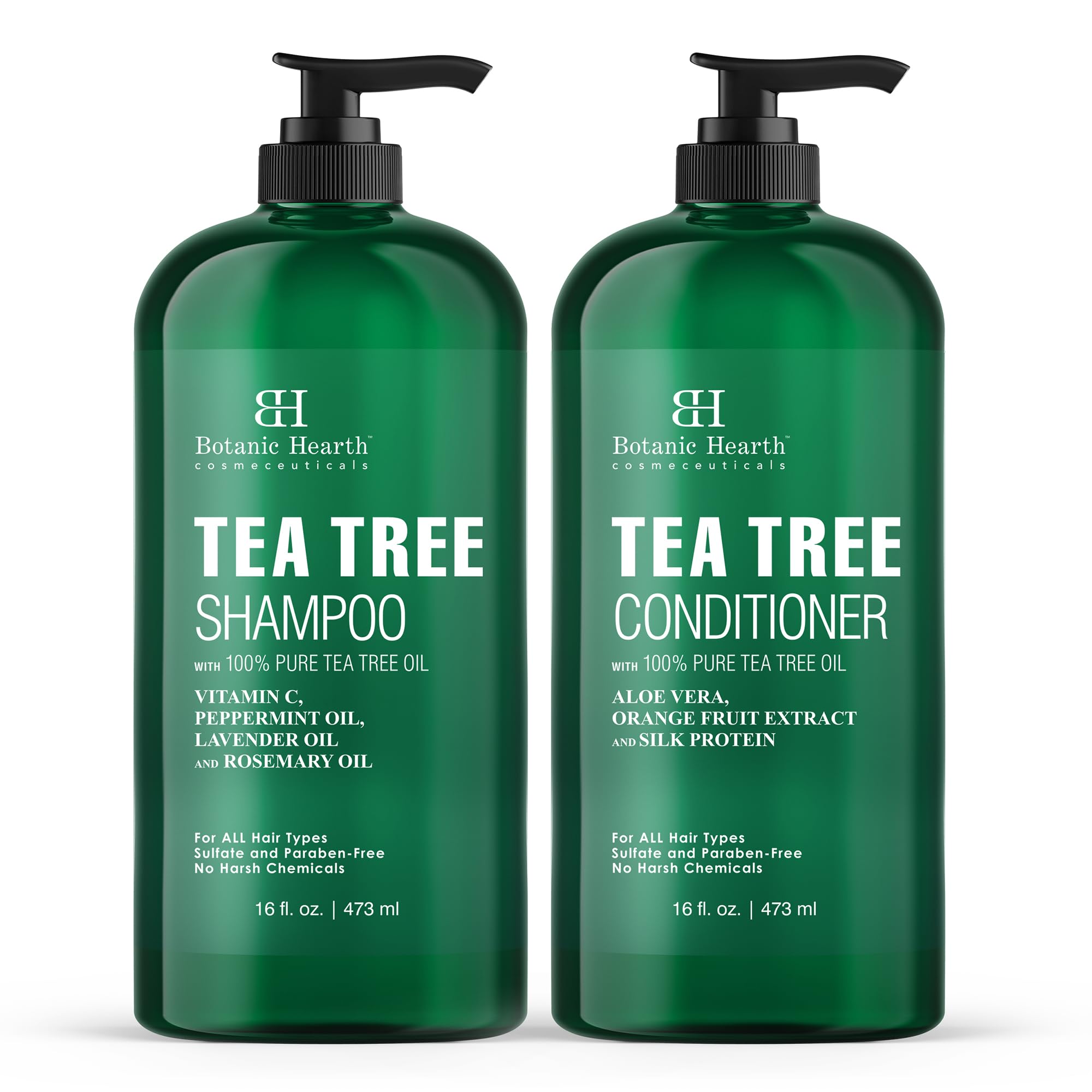 Botanic Hearth Tea Tree Shampoo and Conditioner Set - with 100% Pure Tea Tree Oil, for Itchy and Dry Scalp, Sulfate/Paraben Free - for Men and Women - 16 fl oz each