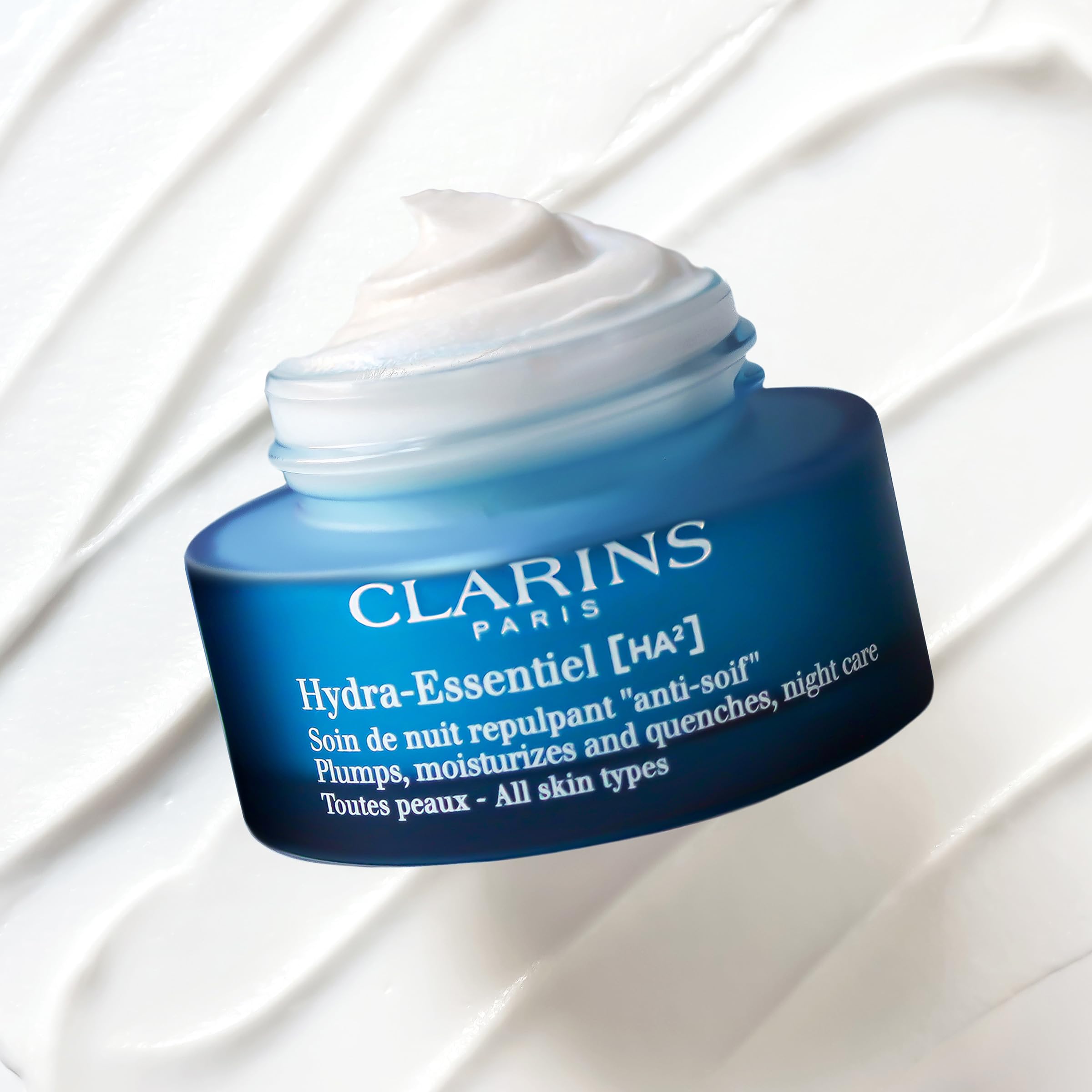 Clarins Hydra-Essentiel Night Cream | Intense Hydrating Moisturizer | 60 Seconds to Plumper Skin* | 24H Hydration* | Double Dose Of Hyaluronic Acid | Vegetal Squalane | All Skin Types | 1.7 Oz