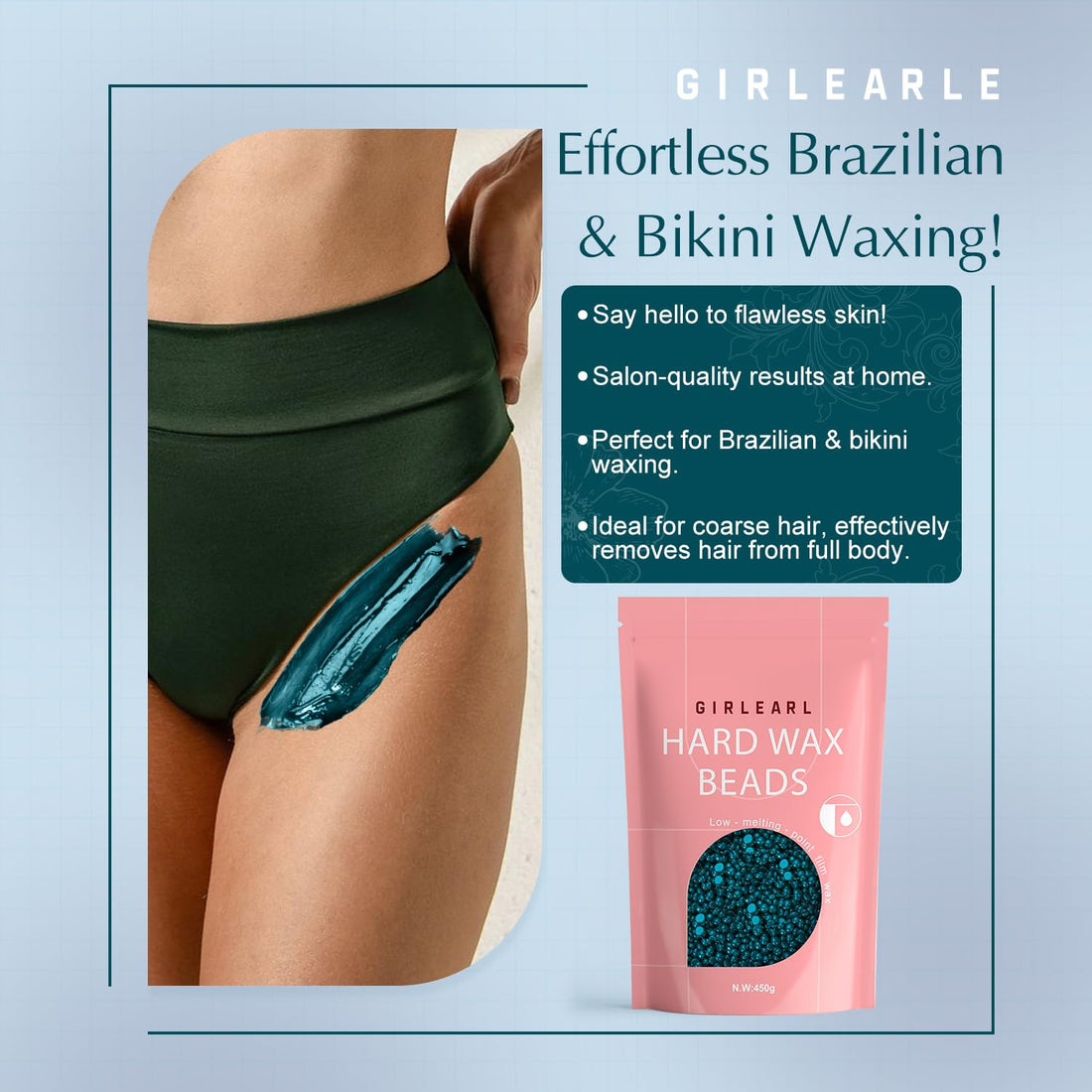 GIRLEARLE Hard Wax, Jasmine Infused Wax Beans for Sensitive Skin, 1lb, Wax for Hair Removal, Bikini, Legs, Eyebrow, Facial, Full Body Waxing for Women and Men